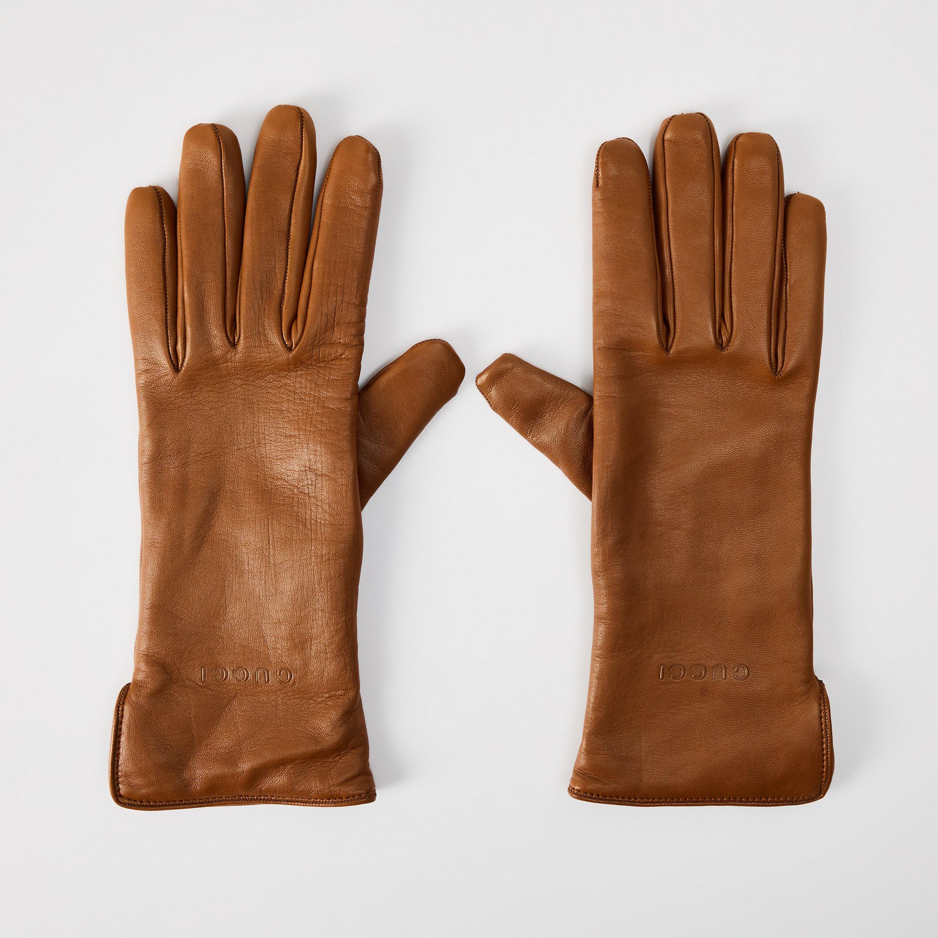 Light Brown - Gucci - Women's GG Cuff Leather Gloves - 1