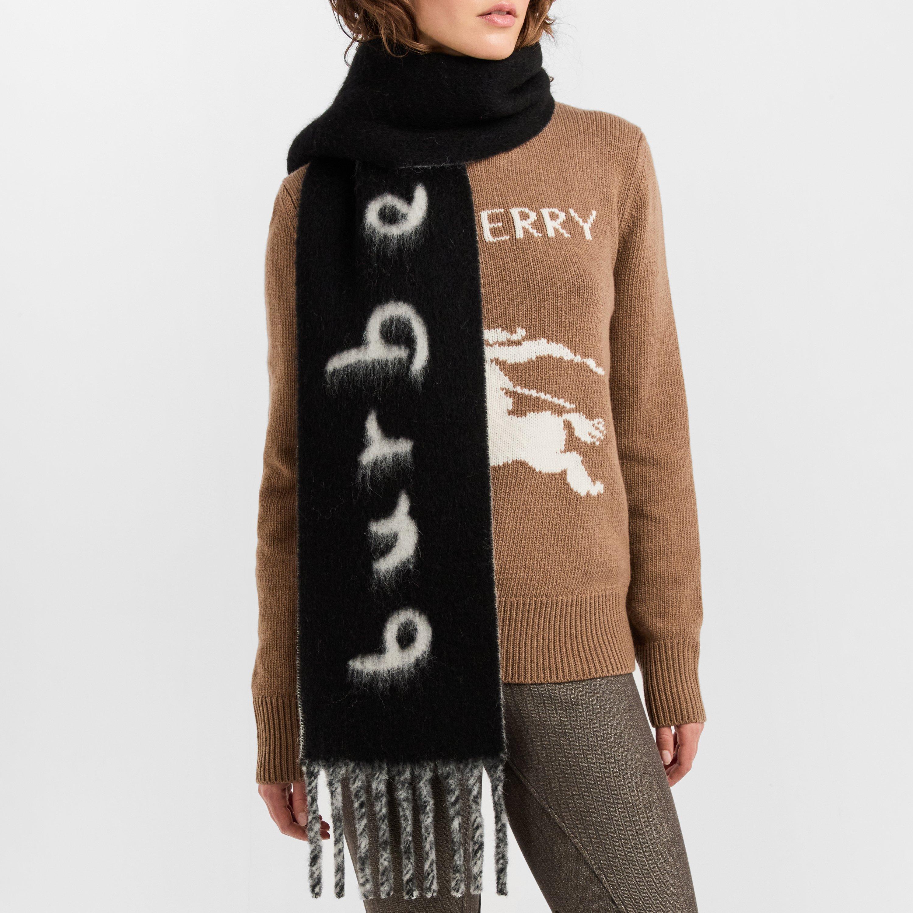 Black - Burberry - Women's Burb Text Soft Knitted Scarf - 3