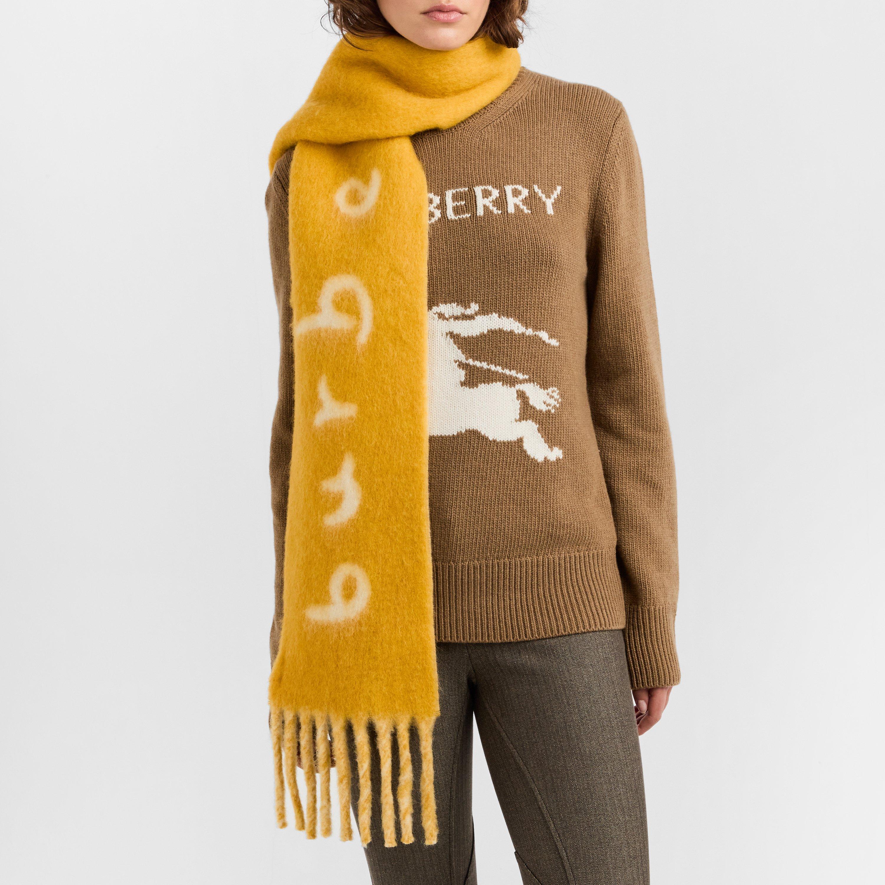 Crown Yellow - Burberry - Women's Burb Text Soft Knitted Scarf - 3