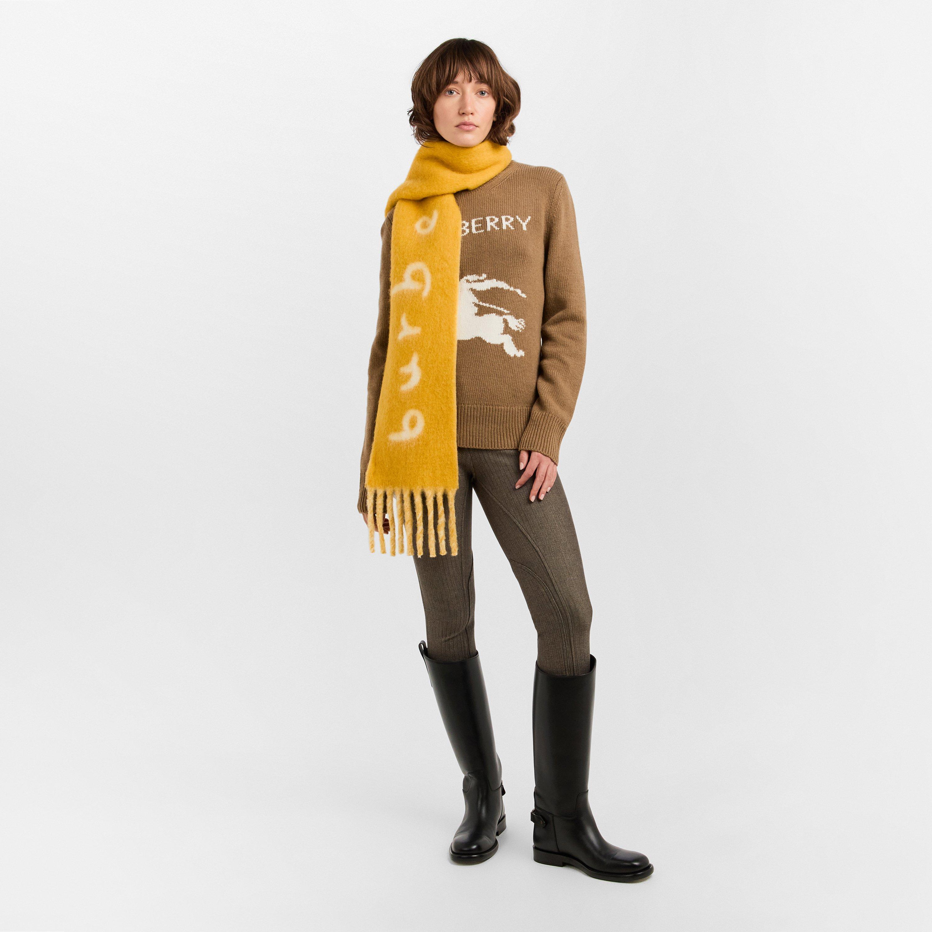 Crown Yellow - Burberry - Women's Burb Text Soft Knitted Scarf - 4