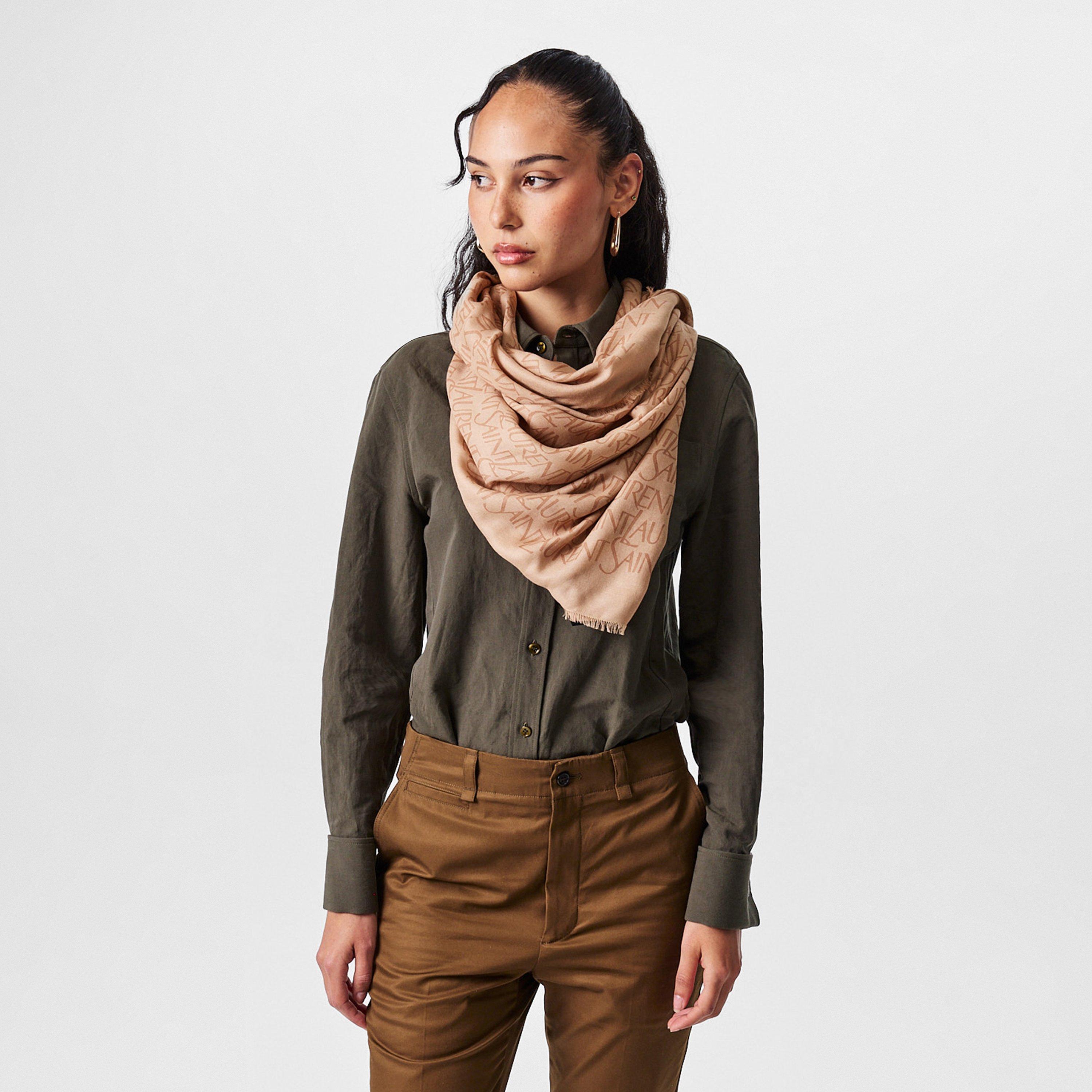 Beige/Lght Brwn - Saint Laurent - Women's Print Silk Scarves - 3