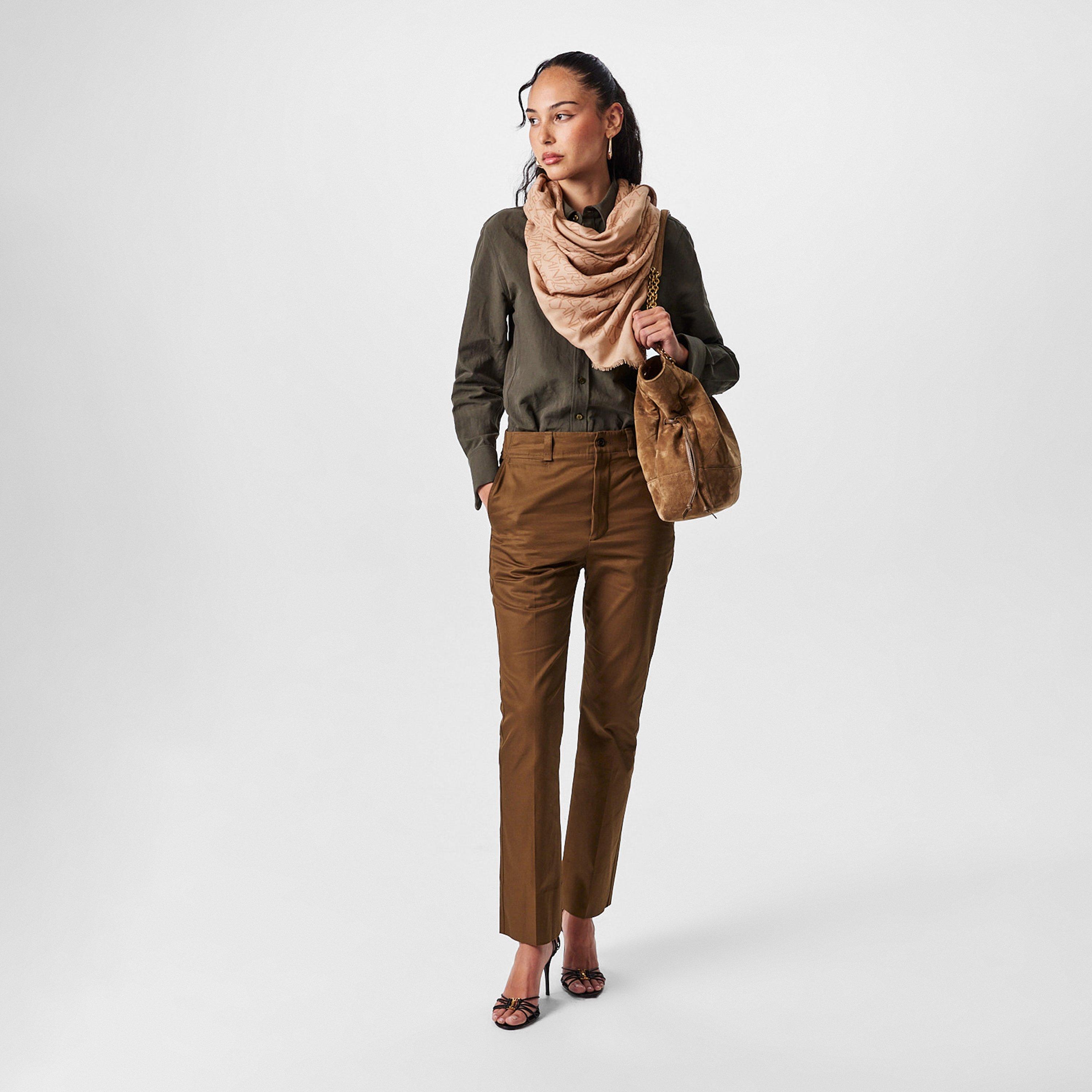 Beige/Lght Brwn - Saint Laurent - Women's Print Silk Scarves - 4