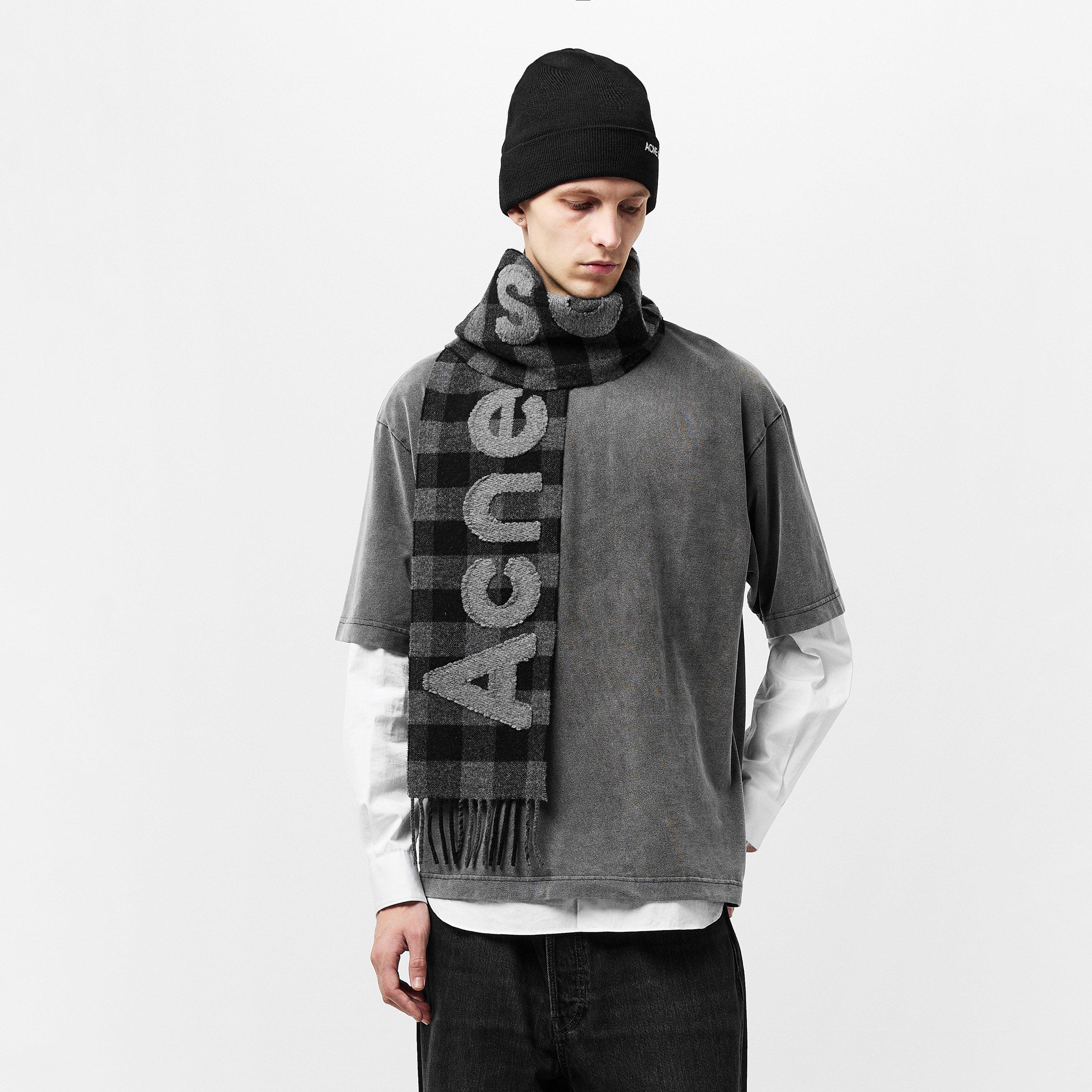 Black/Grey - Acne Studios - Men's Veda Knitted Scarf - 3