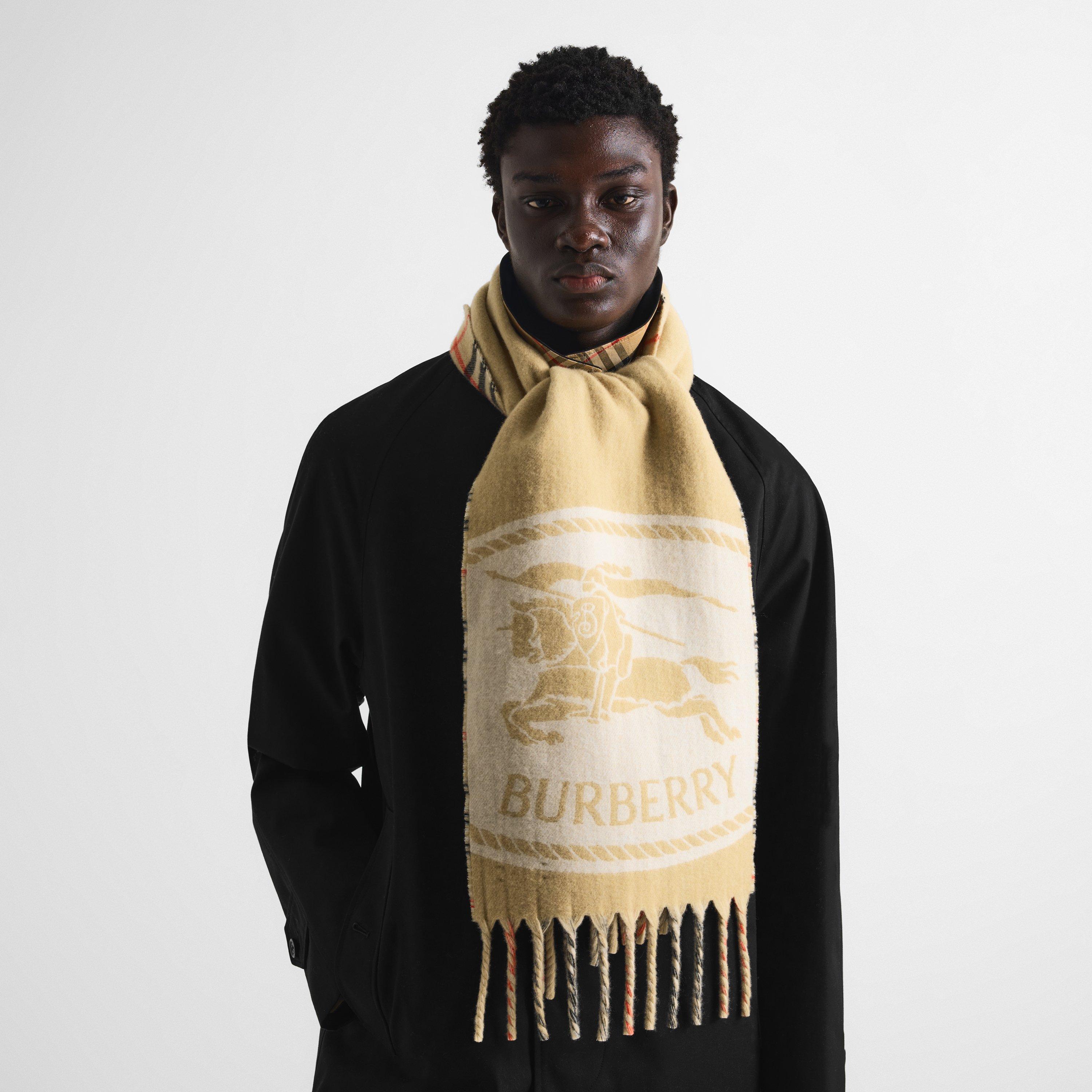 Beige - Burberry - Knight Stamp Wool Jacquard Knitted Scarf - 2