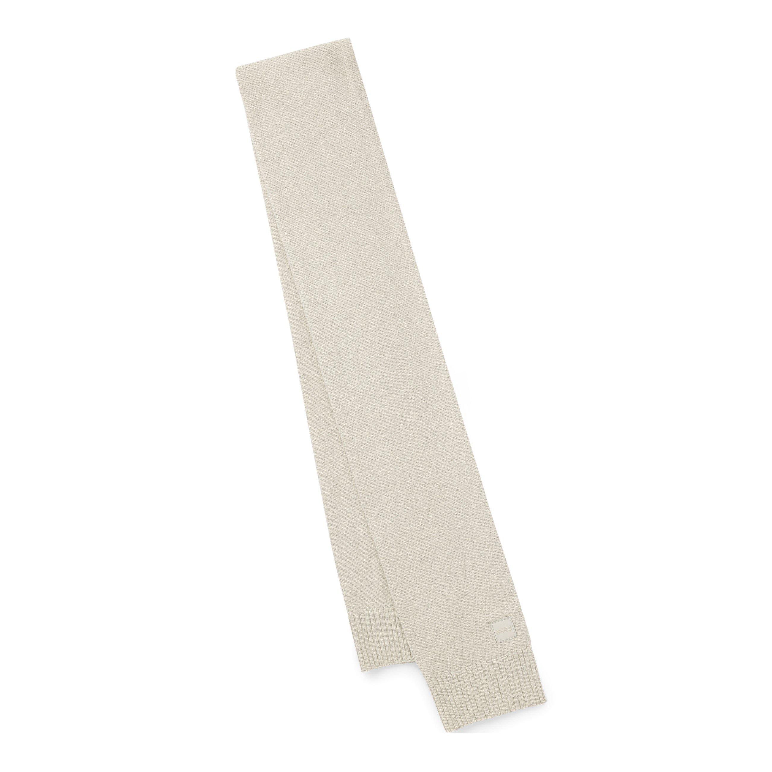 Light Beige 271 - Boss - Mens BOSS ORANGE Rib Knitted Scarf with Patch Logo Detail (Akaio) - 2