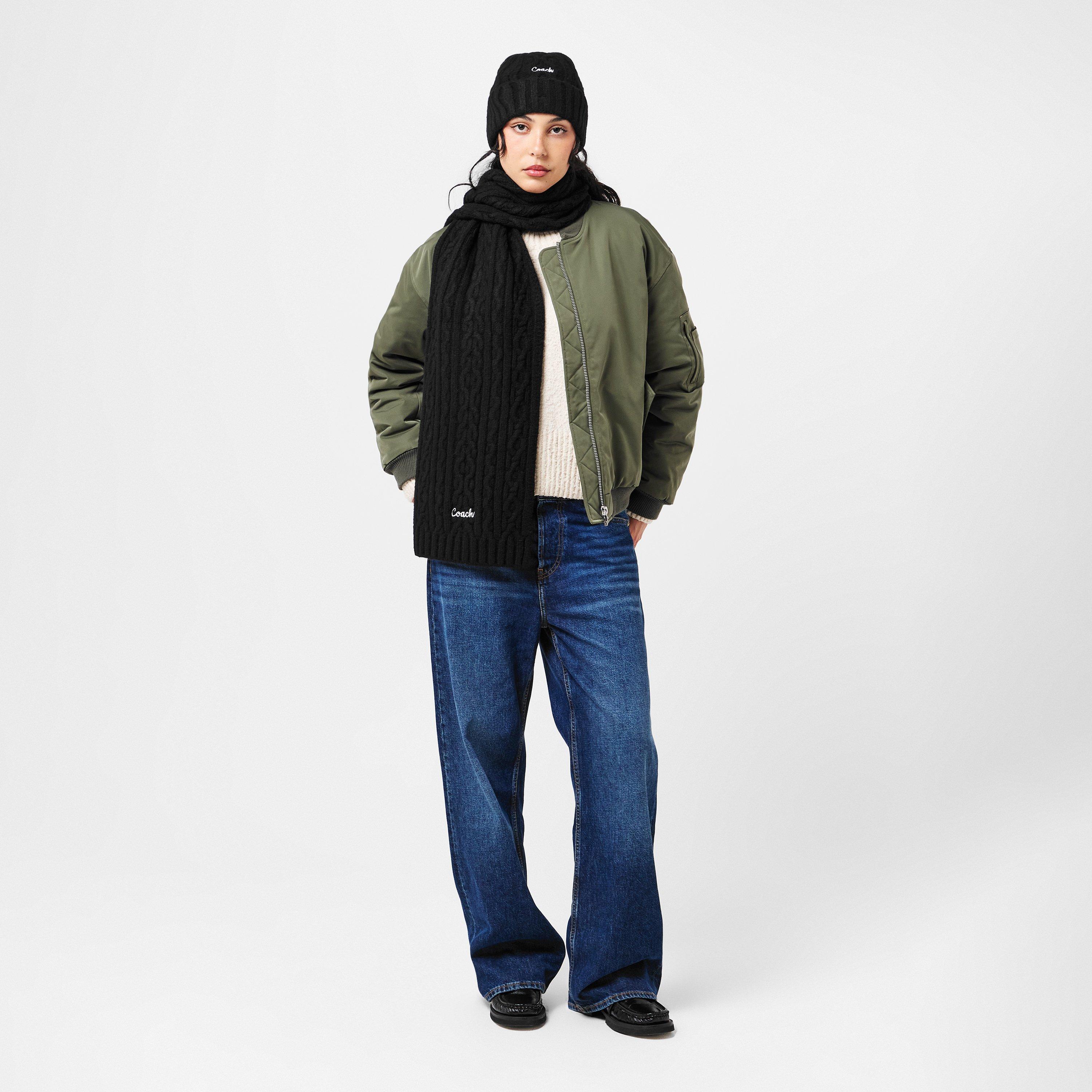 BLACK - Coach - Women's Embroidered Cable Knitted Beanie - 5