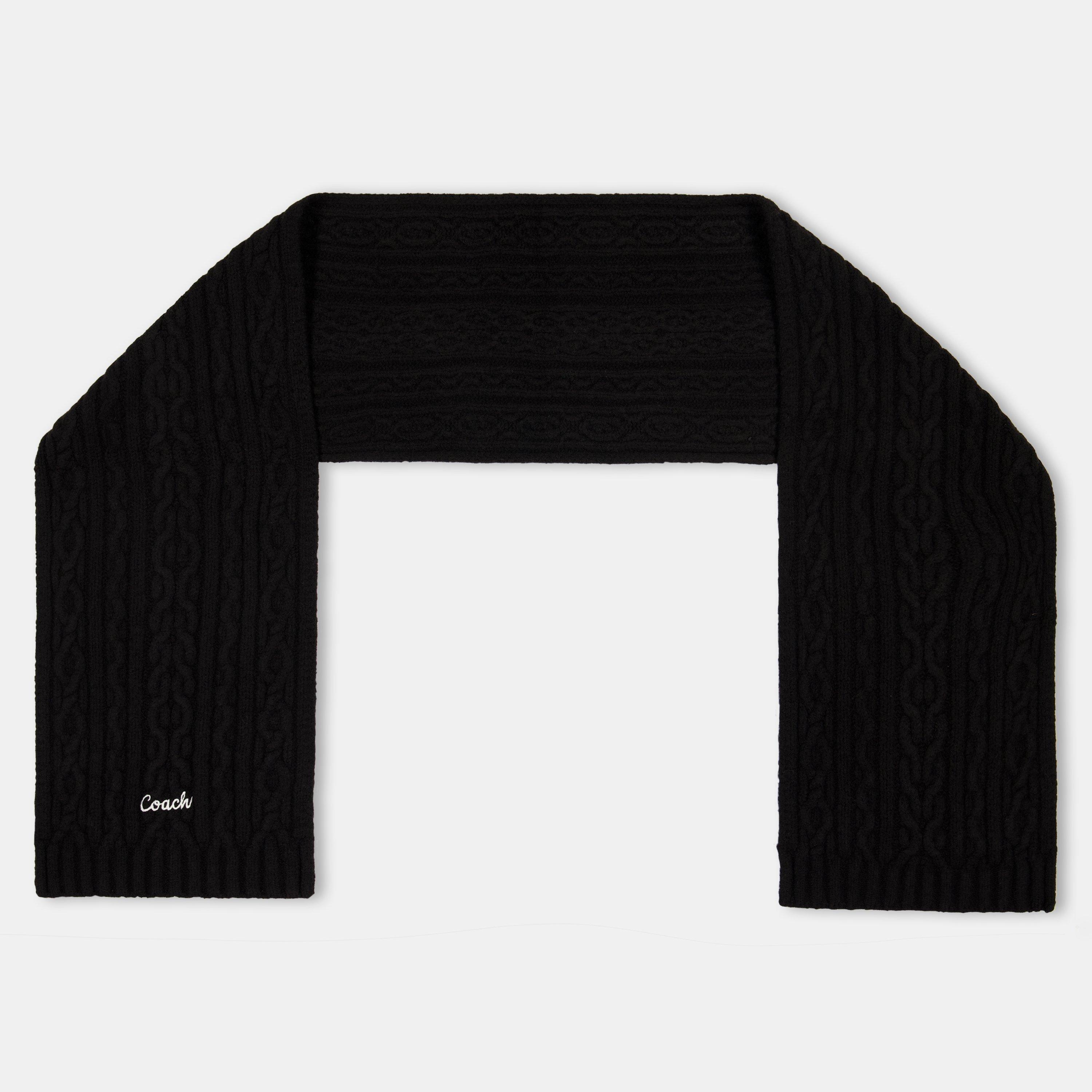 BLACK - Coach - COACH EMBROIDRED CABLE KNIT MUFFLER - 2