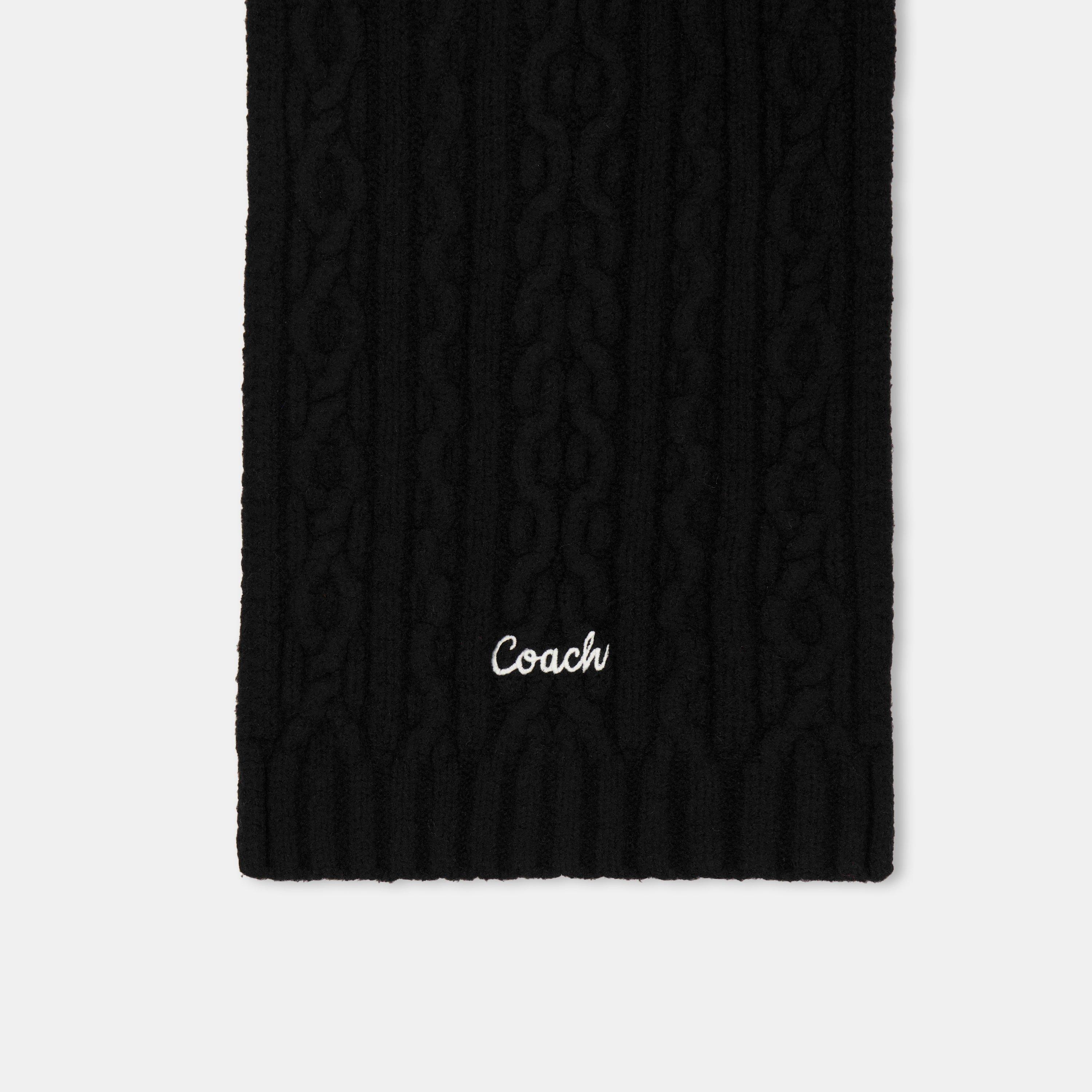 BLACK - Coach - COACH EMBROIDRED CABLE KNIT MUFFLER - 4