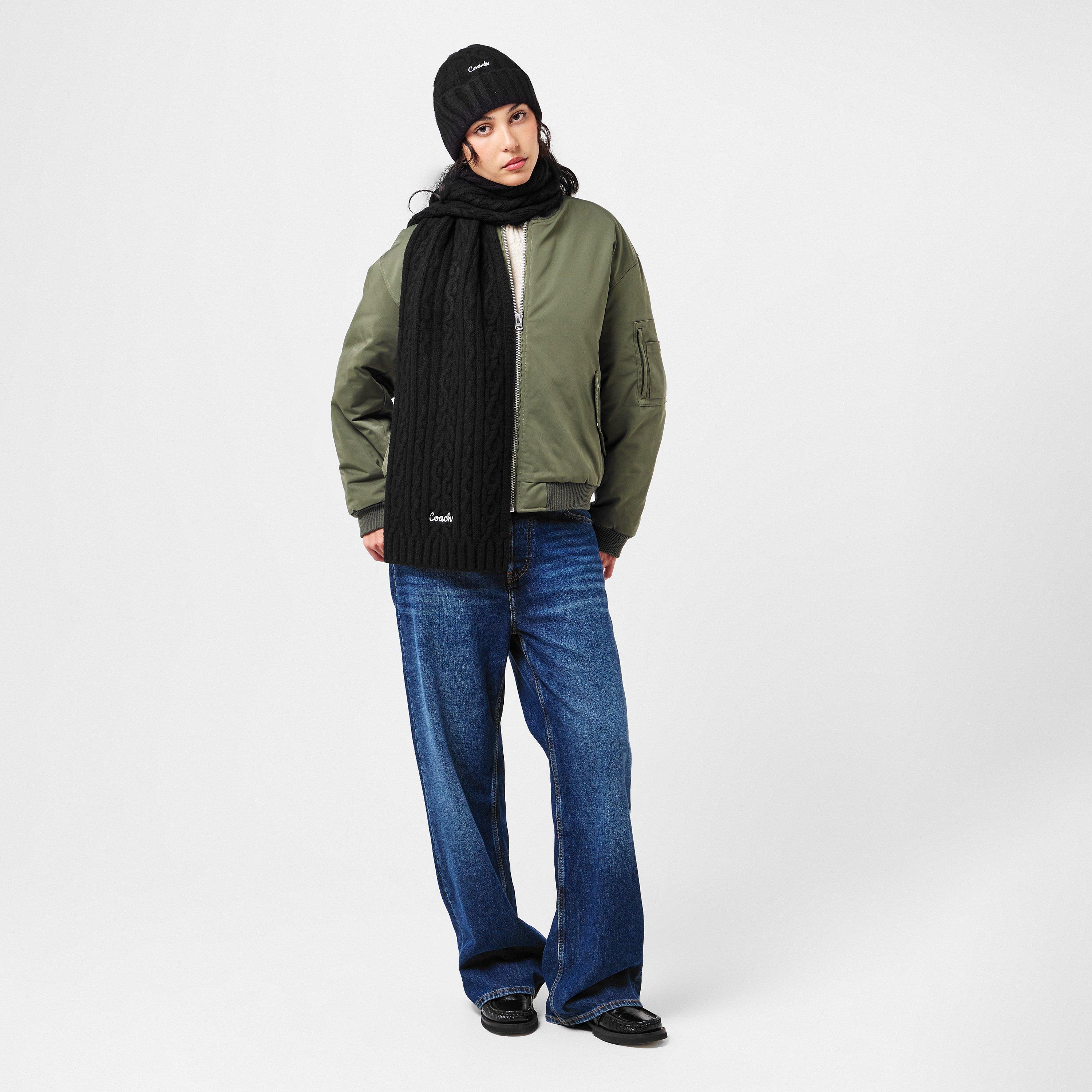 BLACK - Coach - COACH EMBROIDRED CABLE KNIT MUFFLER - 5