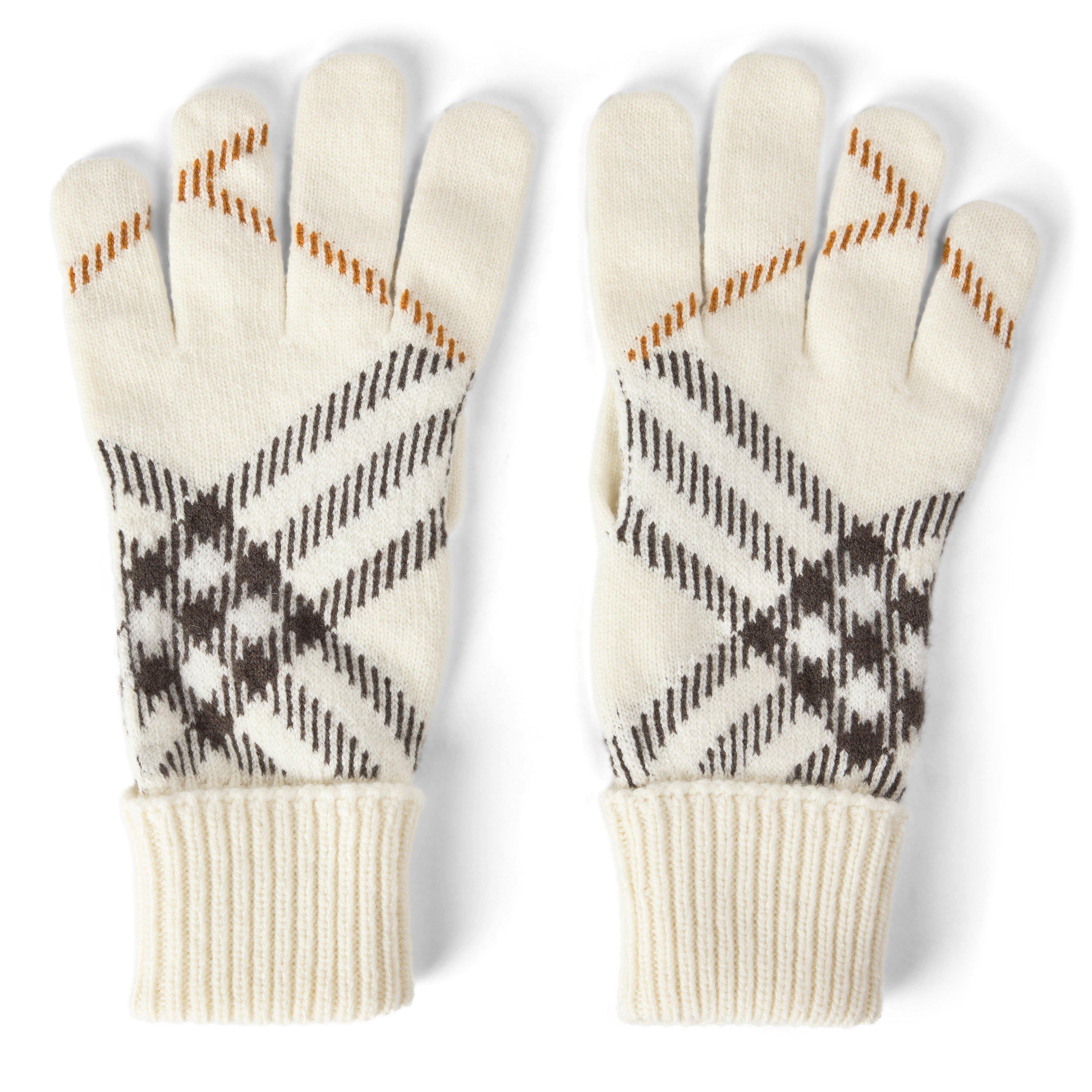 Pebble White - Burberry - Unisex Wool Check Knitted Gloves - 1