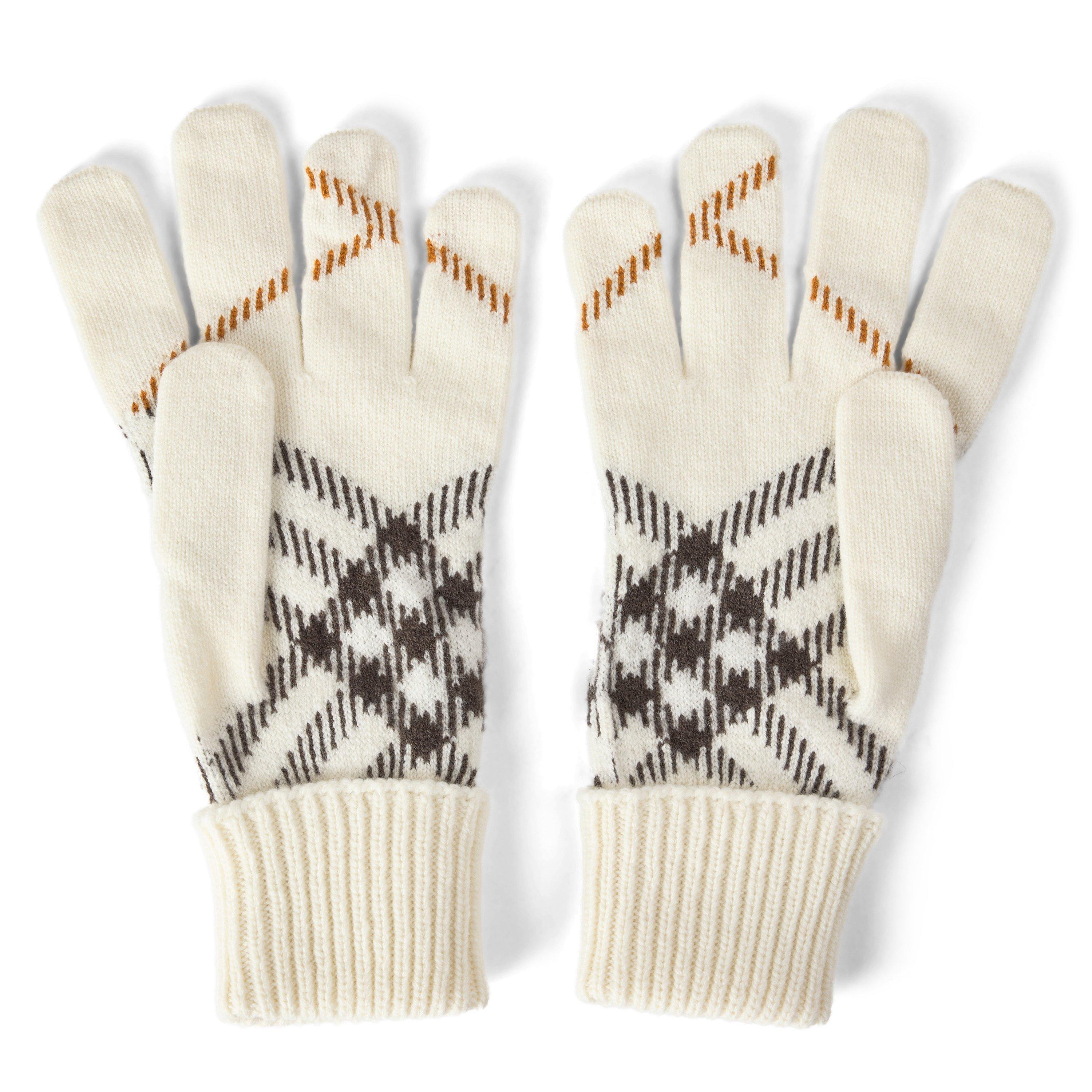 Pebble White - Burberry - Unisex Wool Check Knitted Gloves - 2
