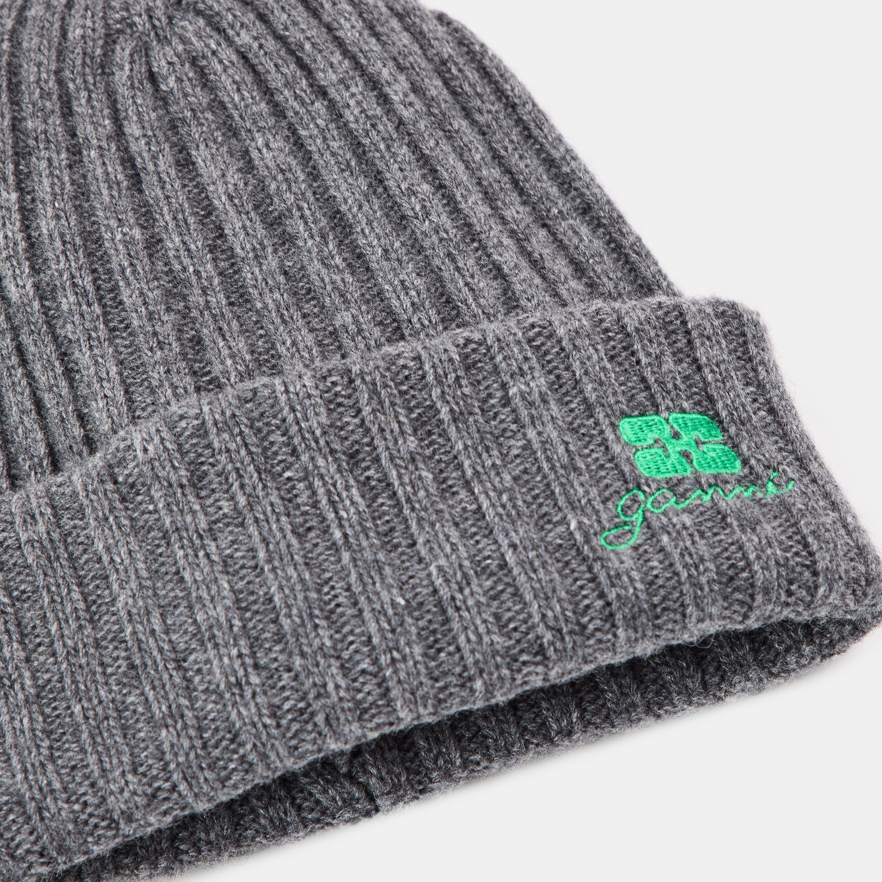 Charcoal Grey - Ganni - Women's Knitted Beanie - 3