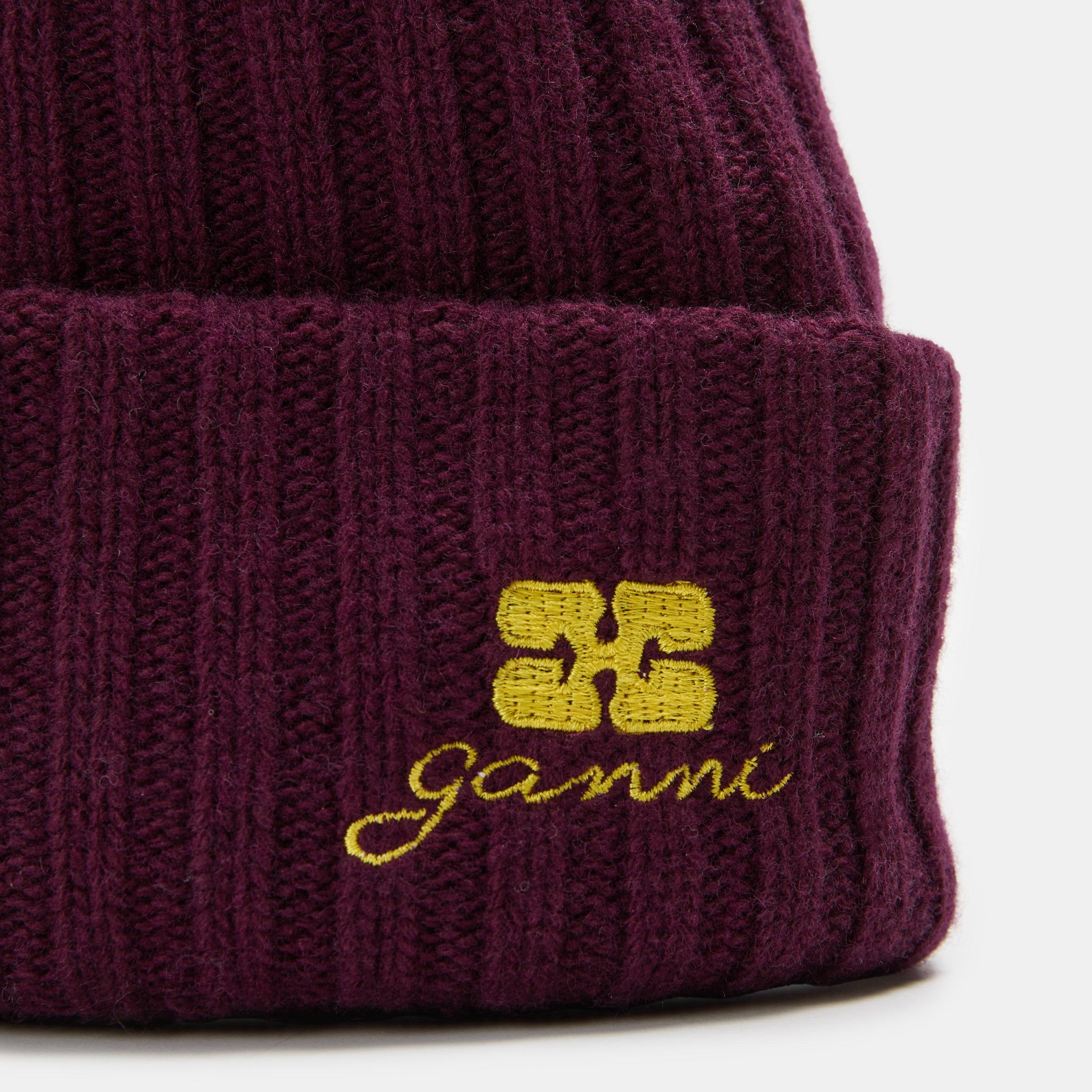 Burgundy - Ganni - Ganni Wl Knit Beanie Ld62 - 3