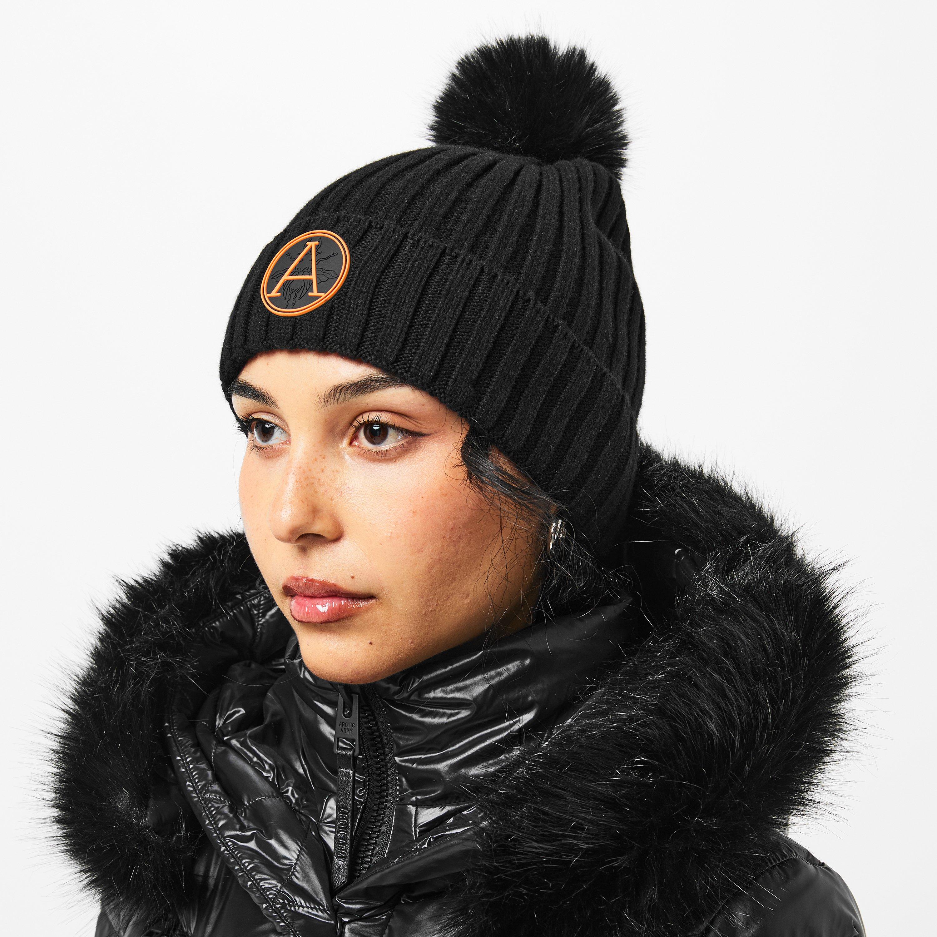 Black/Orange - Arctic Army - Women's  Bobble Hat, Cosy Ribbed Design - 3