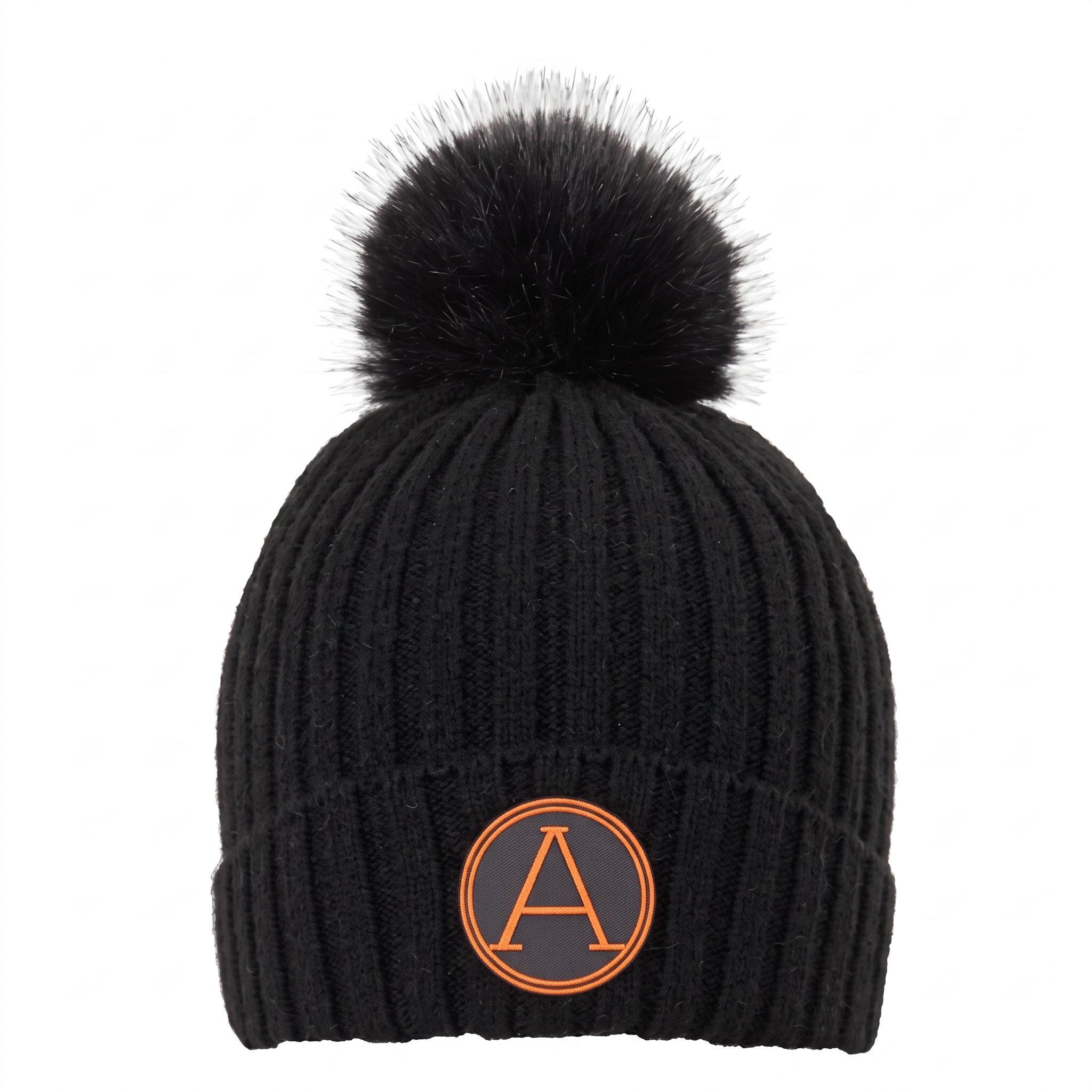 Black/Orange - Arctic Army - Womens Chunky Ribbed Bobble Hat - 1