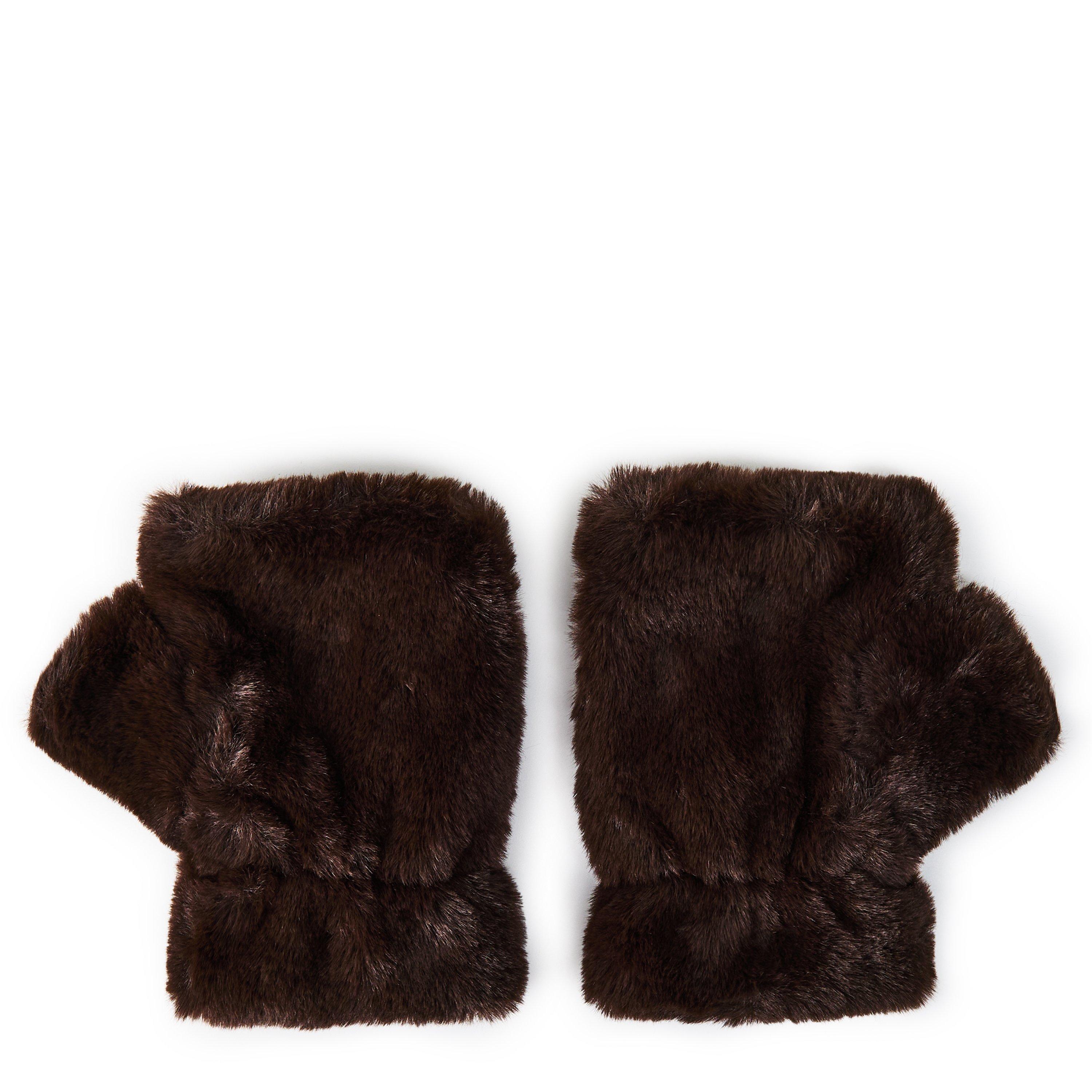 Espresso - Apparis - Women's Ariel Faux Fur Fingerless Gloves - 2