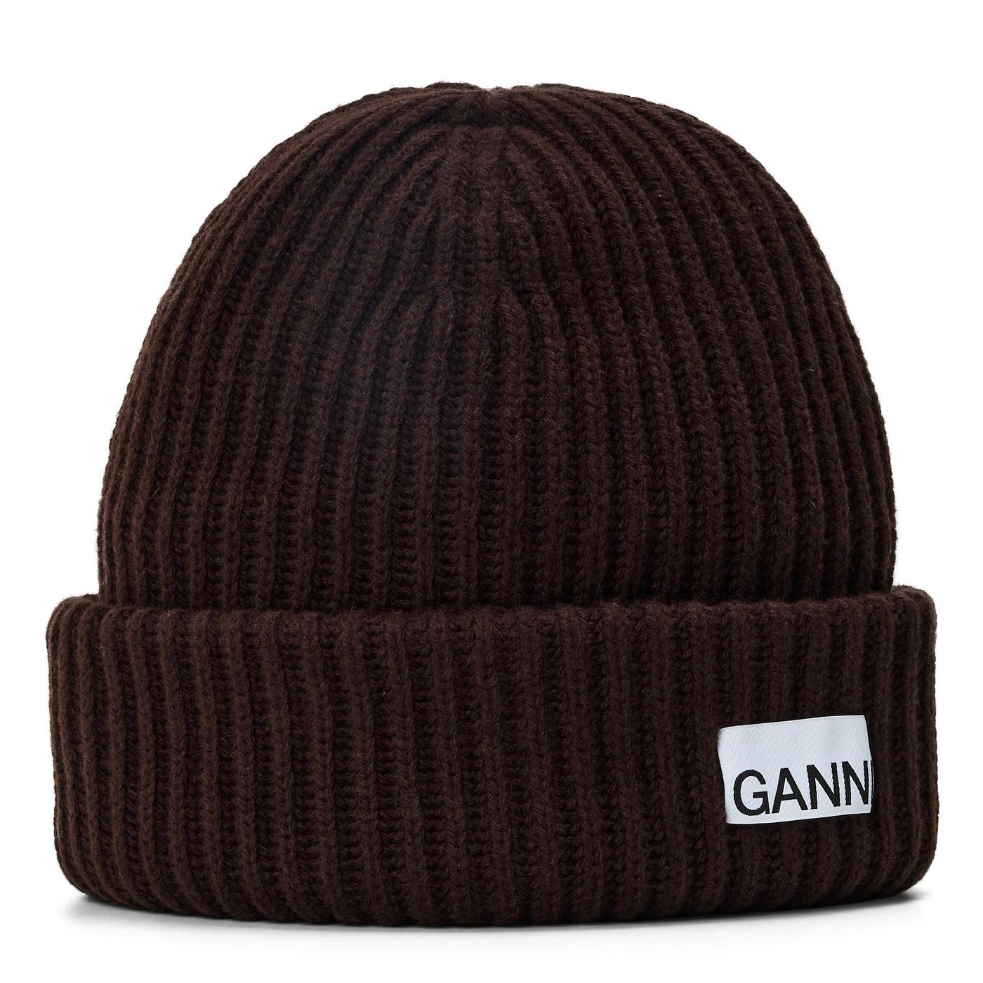 Ganni Womens Structured Rib Wool Beanie
