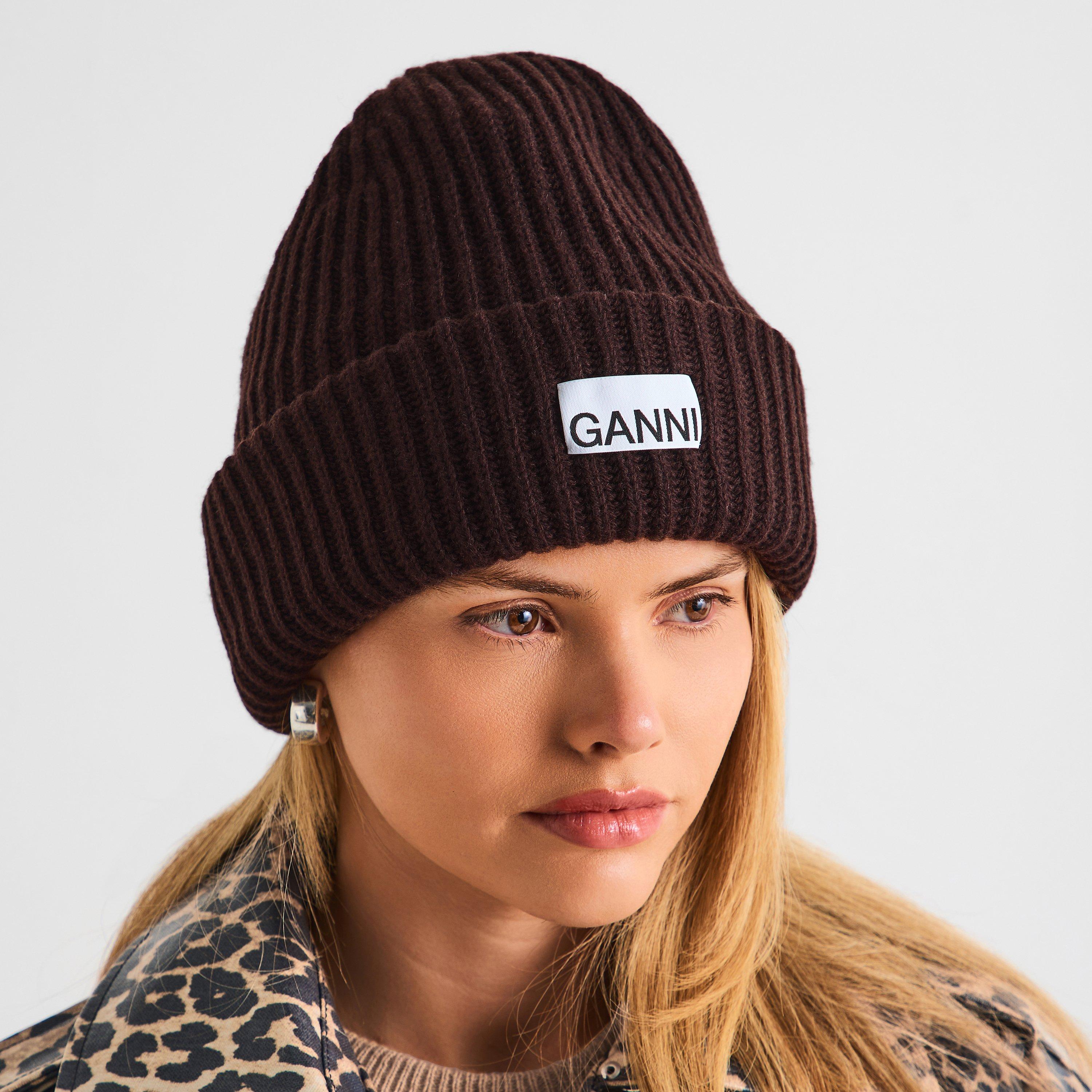 Chocolate Plum - Ganni - Womens Structured Rib Wool Beanie - 3