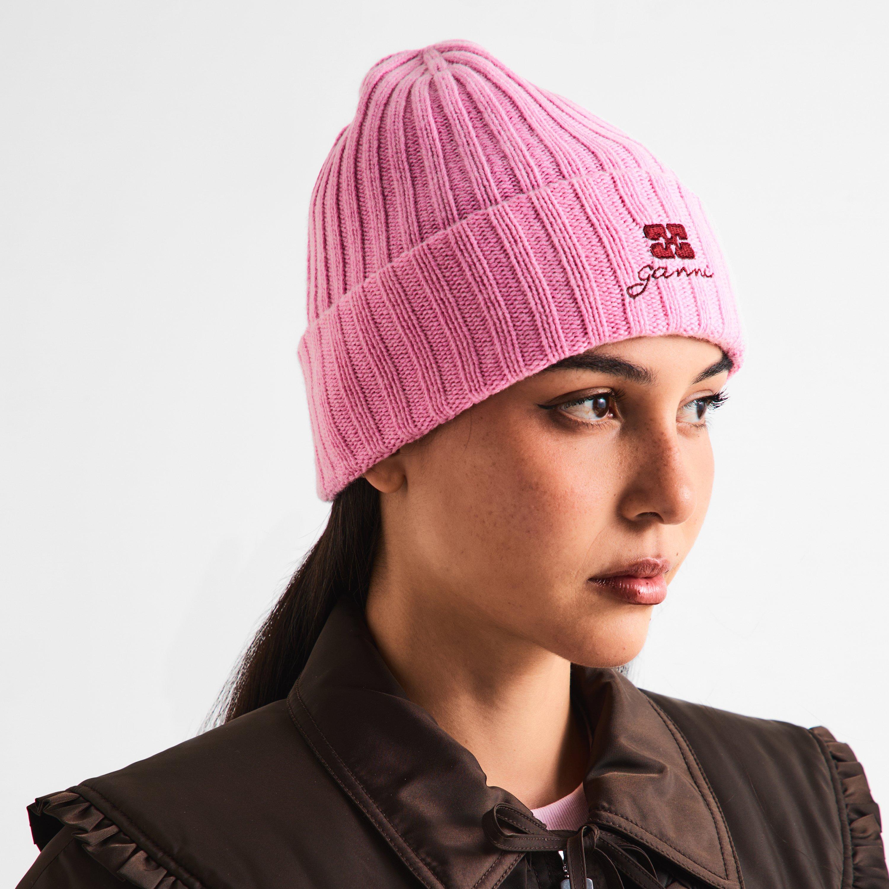 Aurora Pink - Ganni - Womens Future Logo Knit Beanie - 3