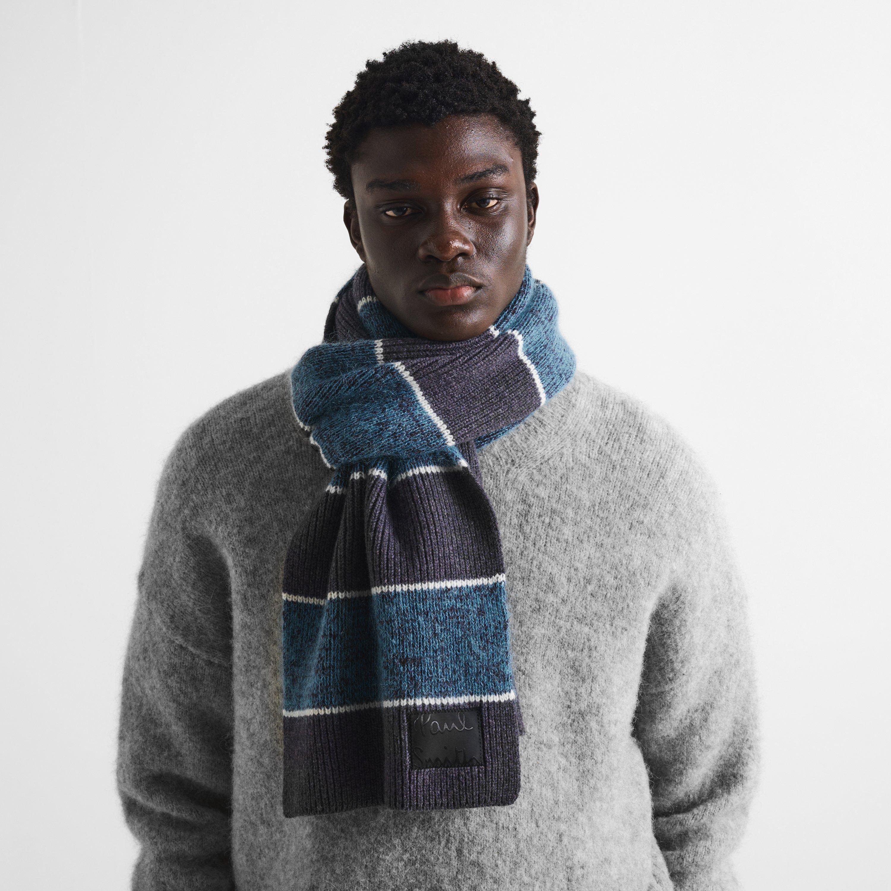 Grey/Blue/Wht - Paul Smith - Stripe Lambswool Scarf - 2