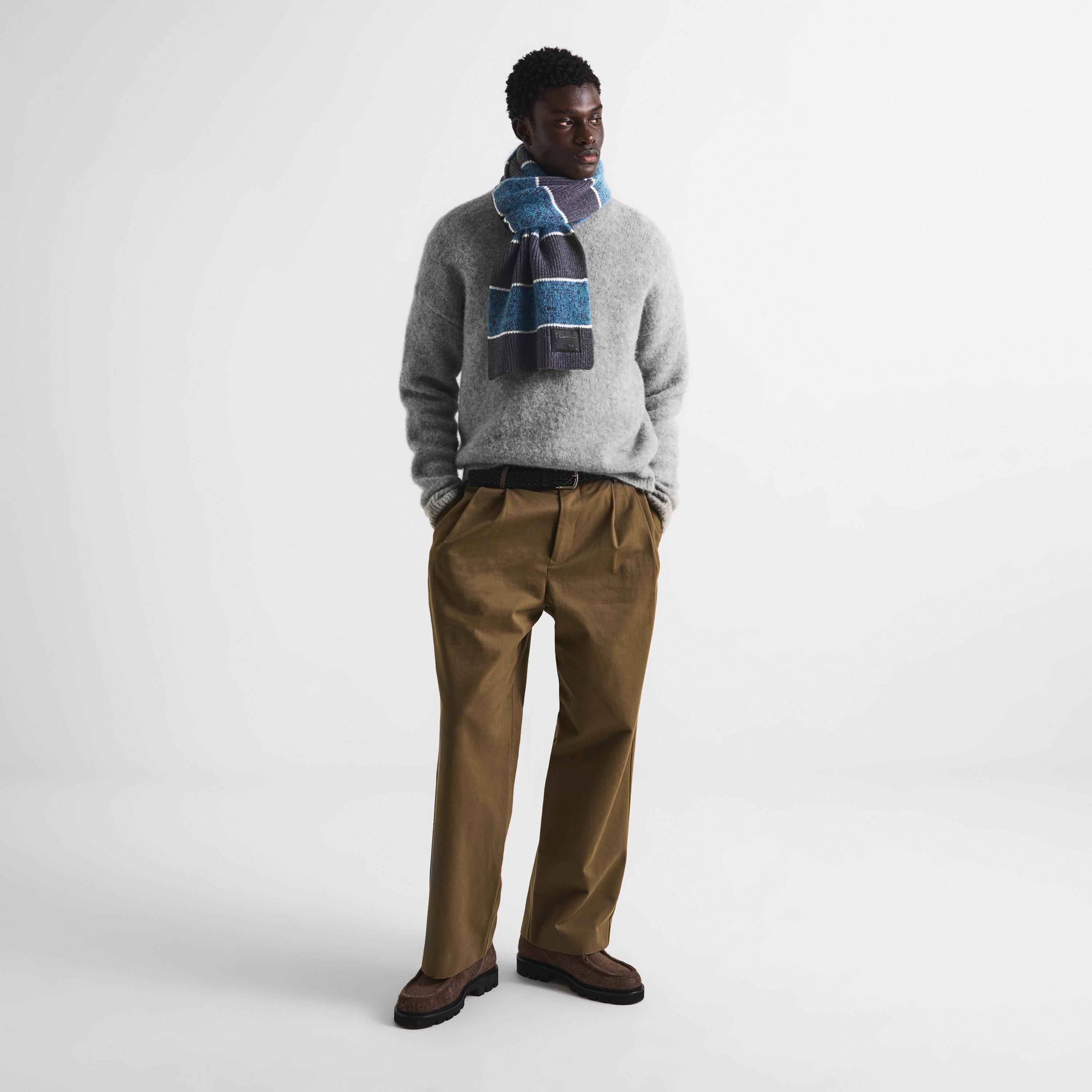 Grey/Blue/Wht - Paul Smith - Stripe Lambswool Scarf - 4
