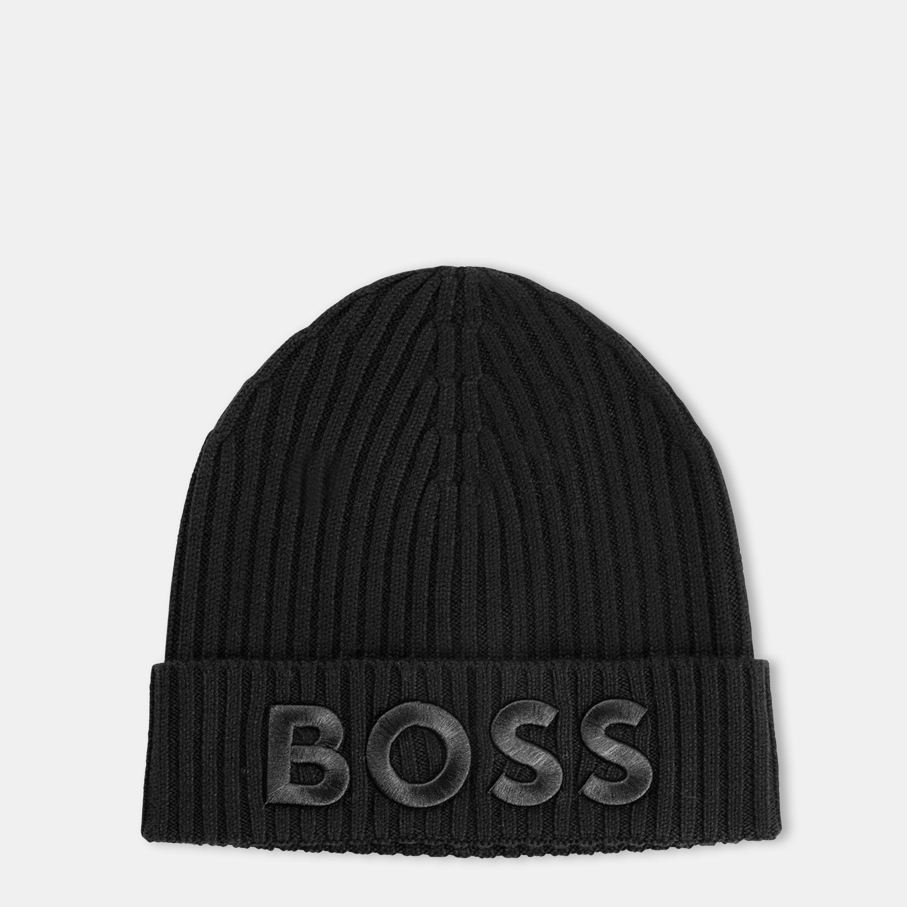 Black - Boss - Women's Lara Logo Ribbed Knit Beanie - 1