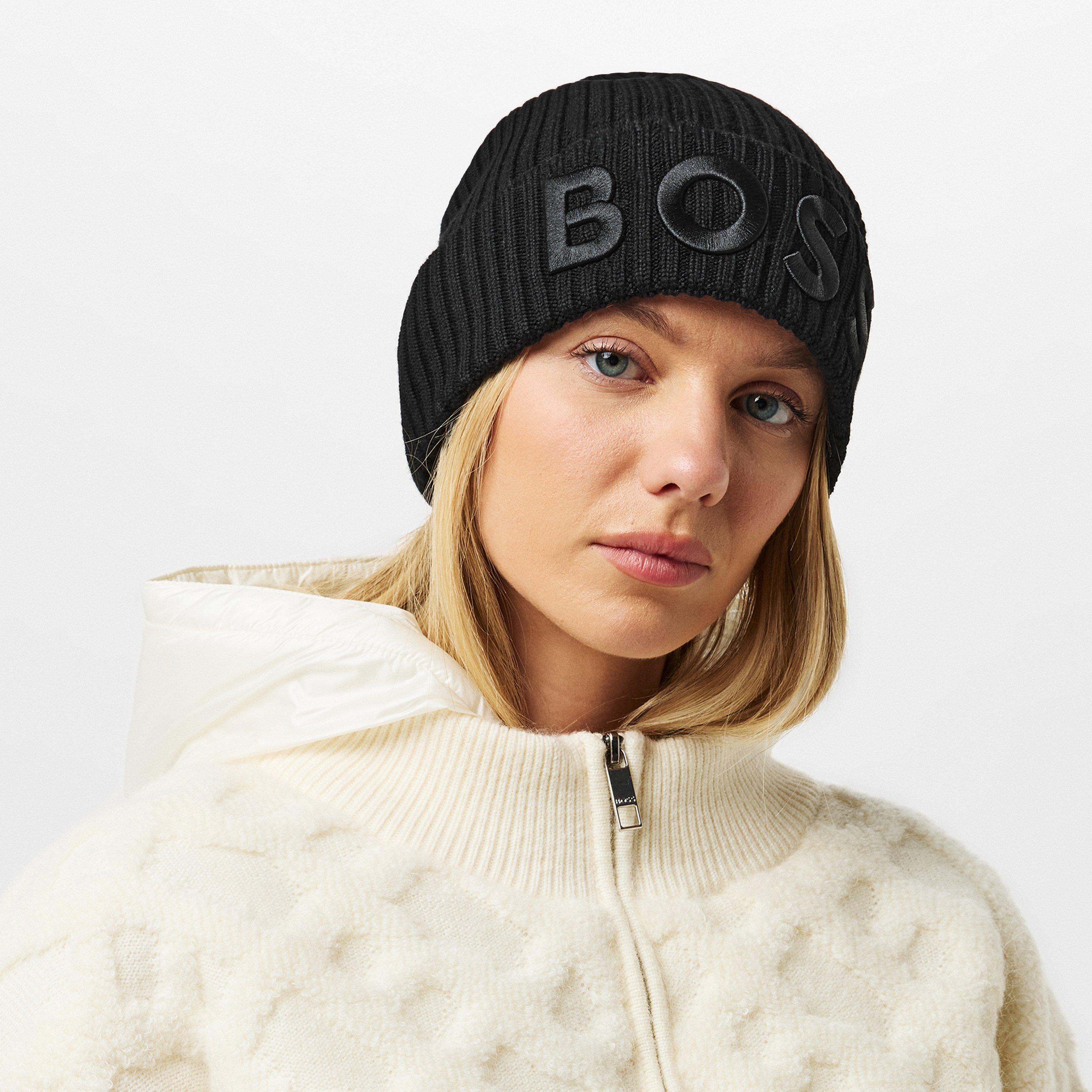 BOSS Women\'s Tonal Logo Knit Hat - Beanie Winter Pull-On BOSS - Wool-blend beanie hat with embroidered logo - Light Beige main image 2