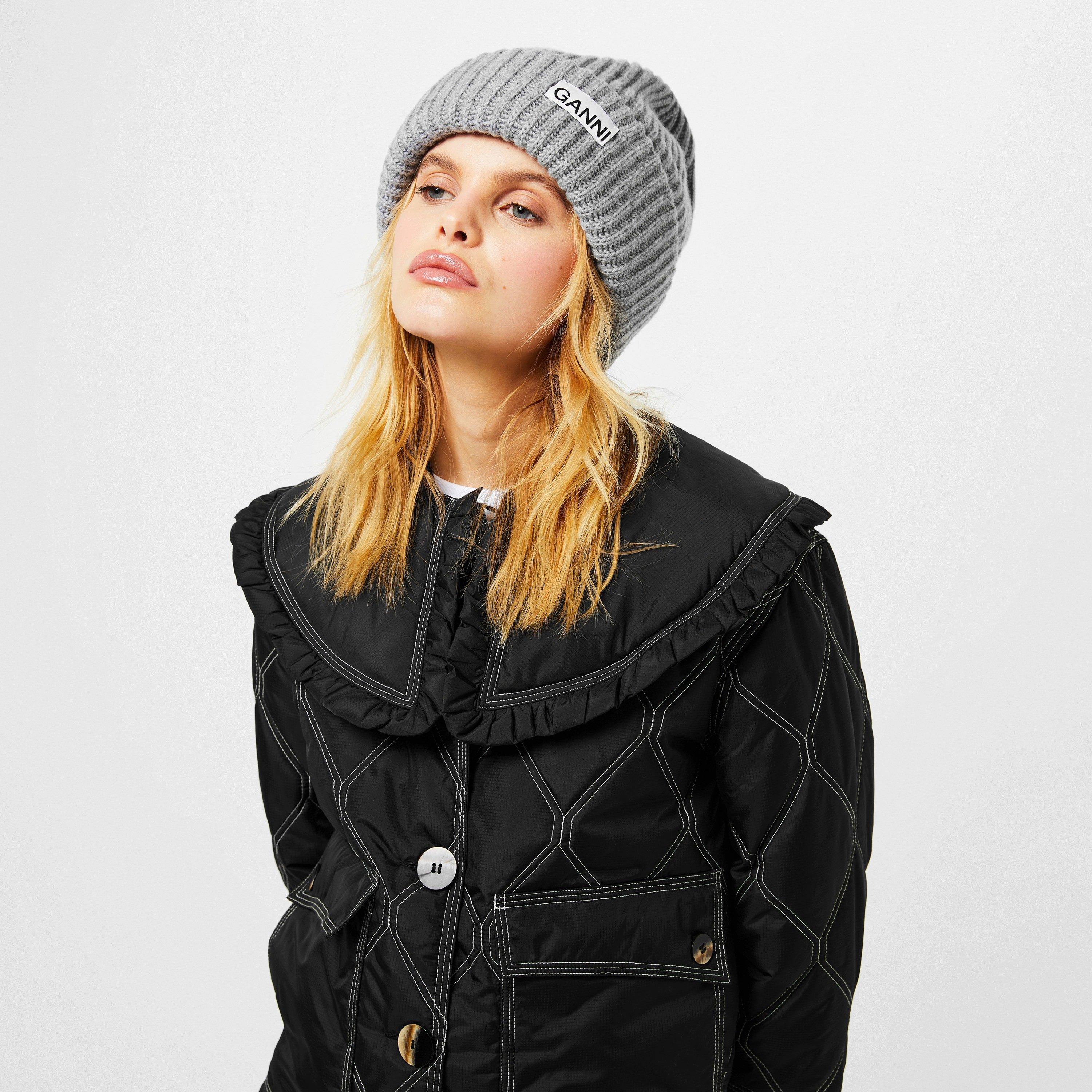 ganni❤︎beanie Ganni structured rib beanie wool kalamata olive green | Pipe