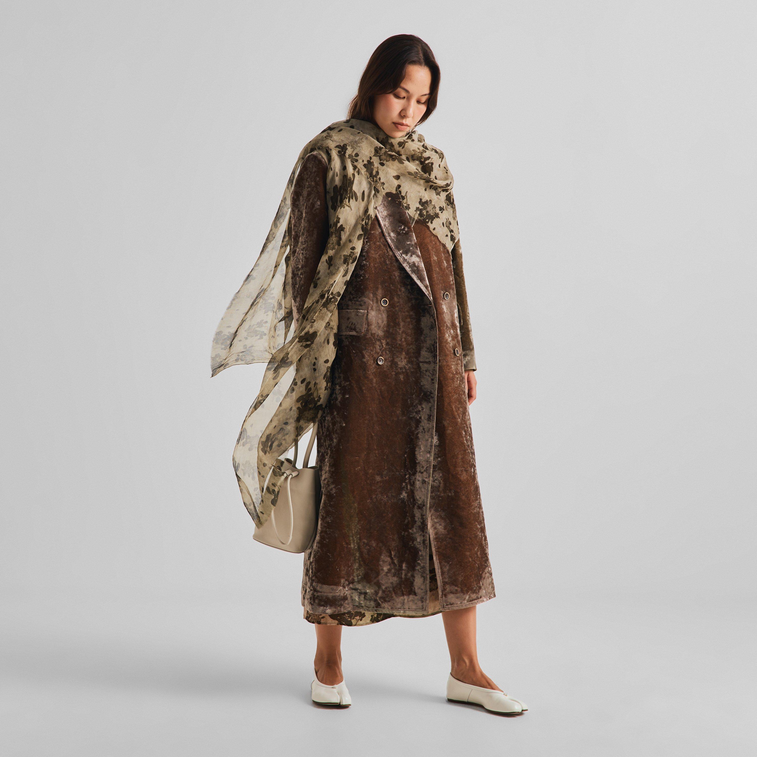 Tan/Brown - Uma Wang - Women's Floral Silk Scarf - 5