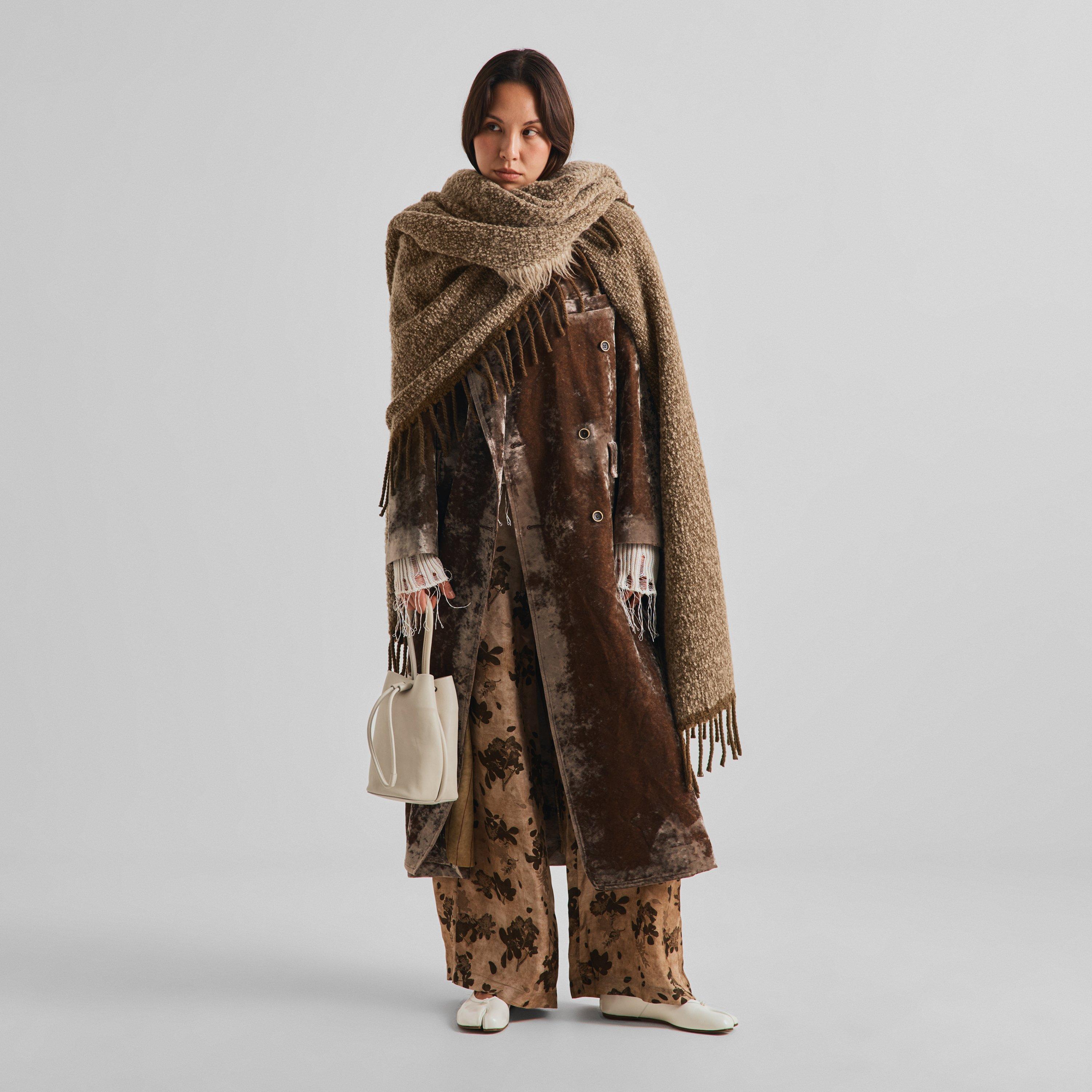 Tan - Uma Wang - Women's Wool Midweight Scarf - 4