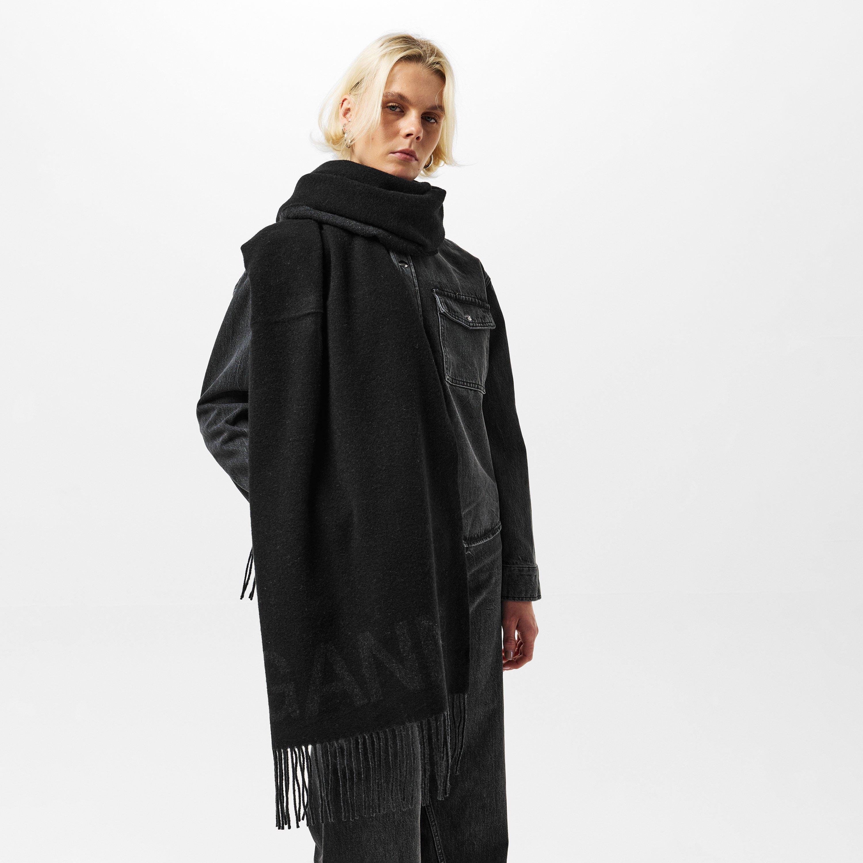 Black - Ganni - Women's Fringed Midweight Scarf - 3