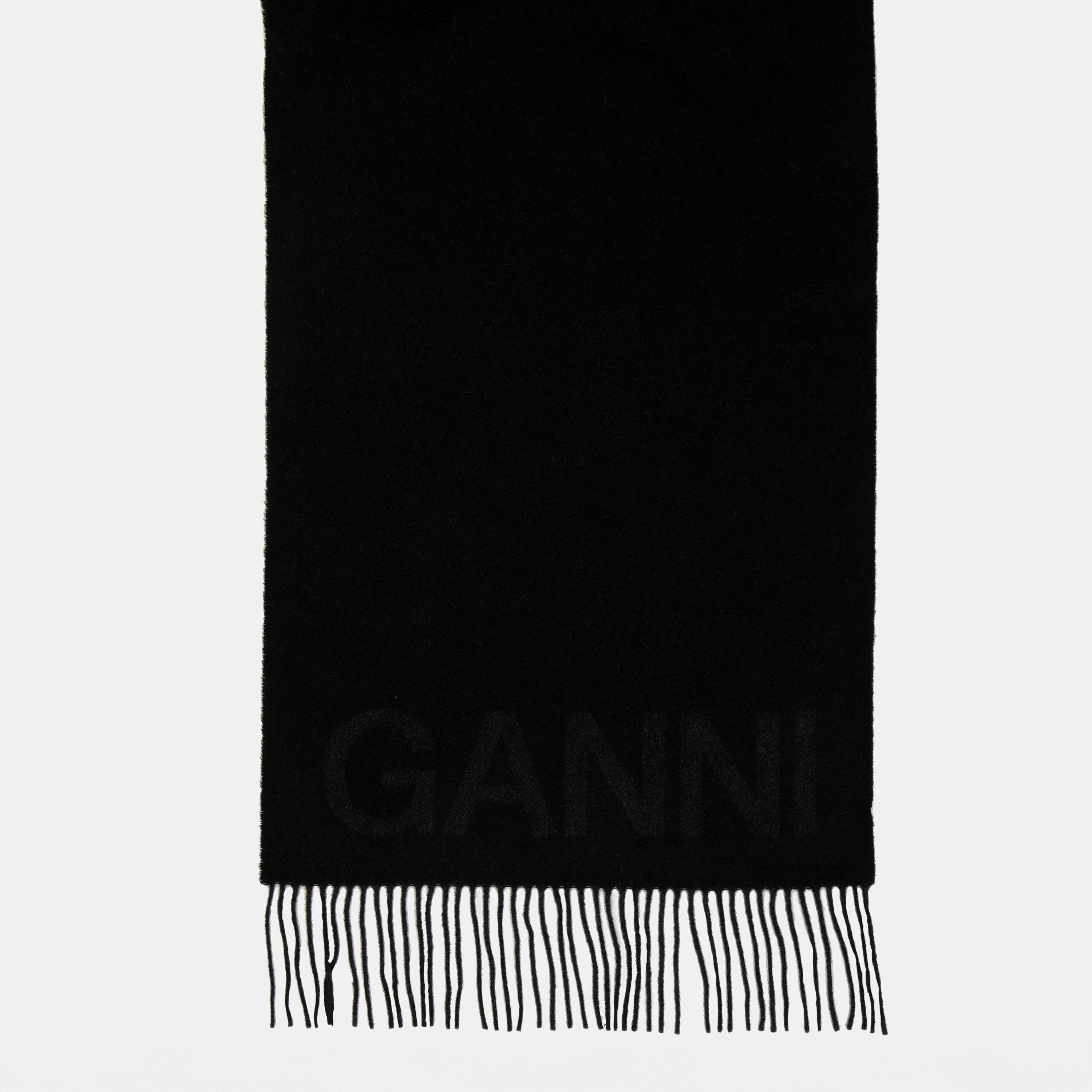 Black - Ganni - Women's Fringed Midweight Scarf - 4