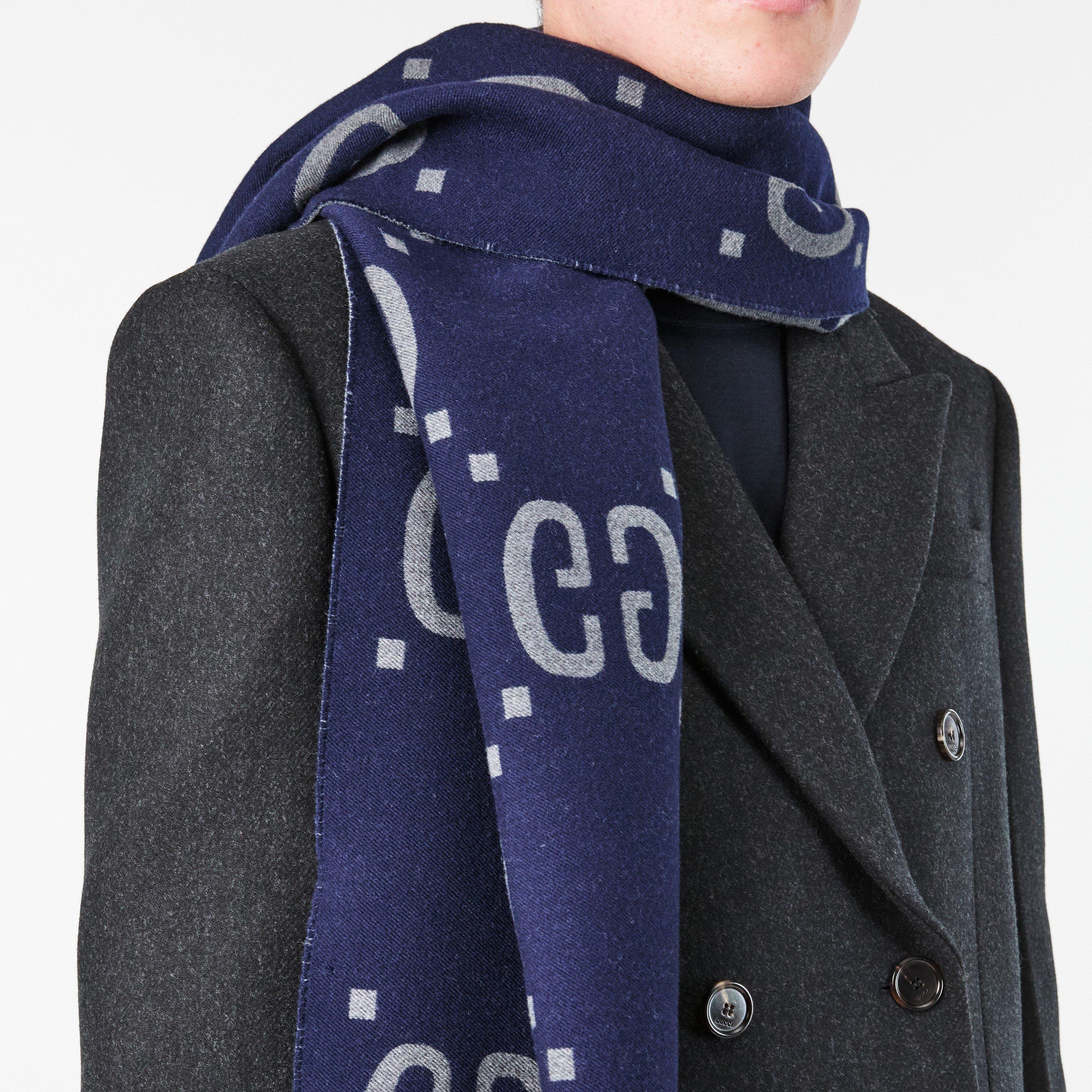 Grey - Gucci - Men's Jacquard Wool GG Scarf - 2