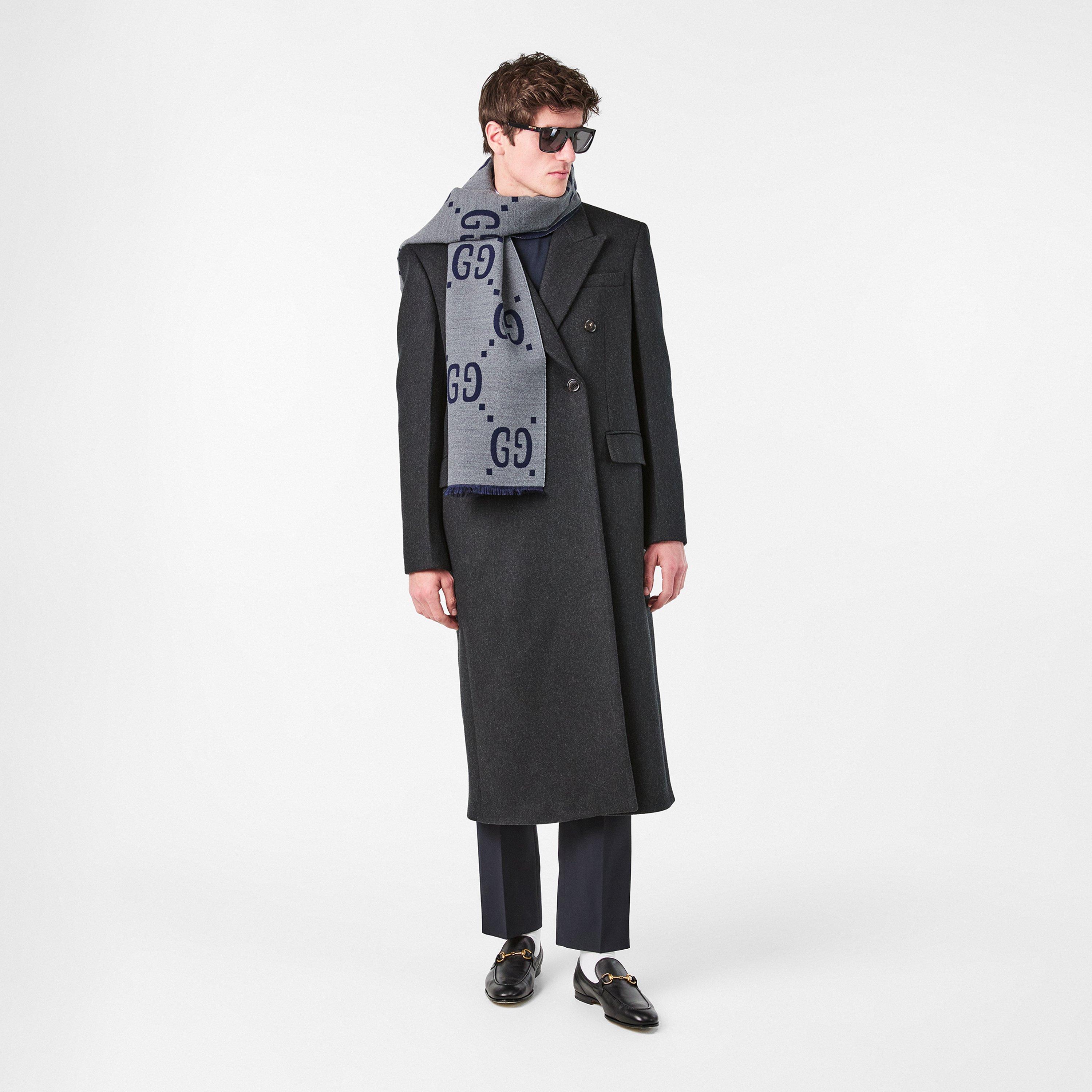 Grey - Gucci - Men's Jacquard Wool GG Scarf - 4