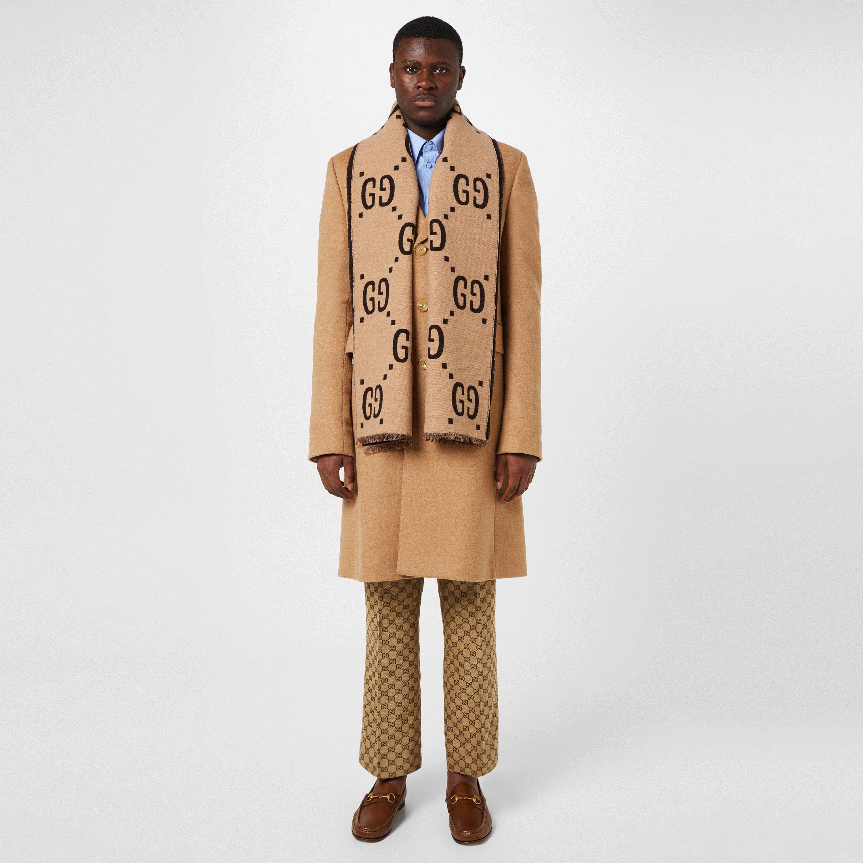 Beige 2179 - Gucci - Men's Jacquard Wool GG Scarf - 2