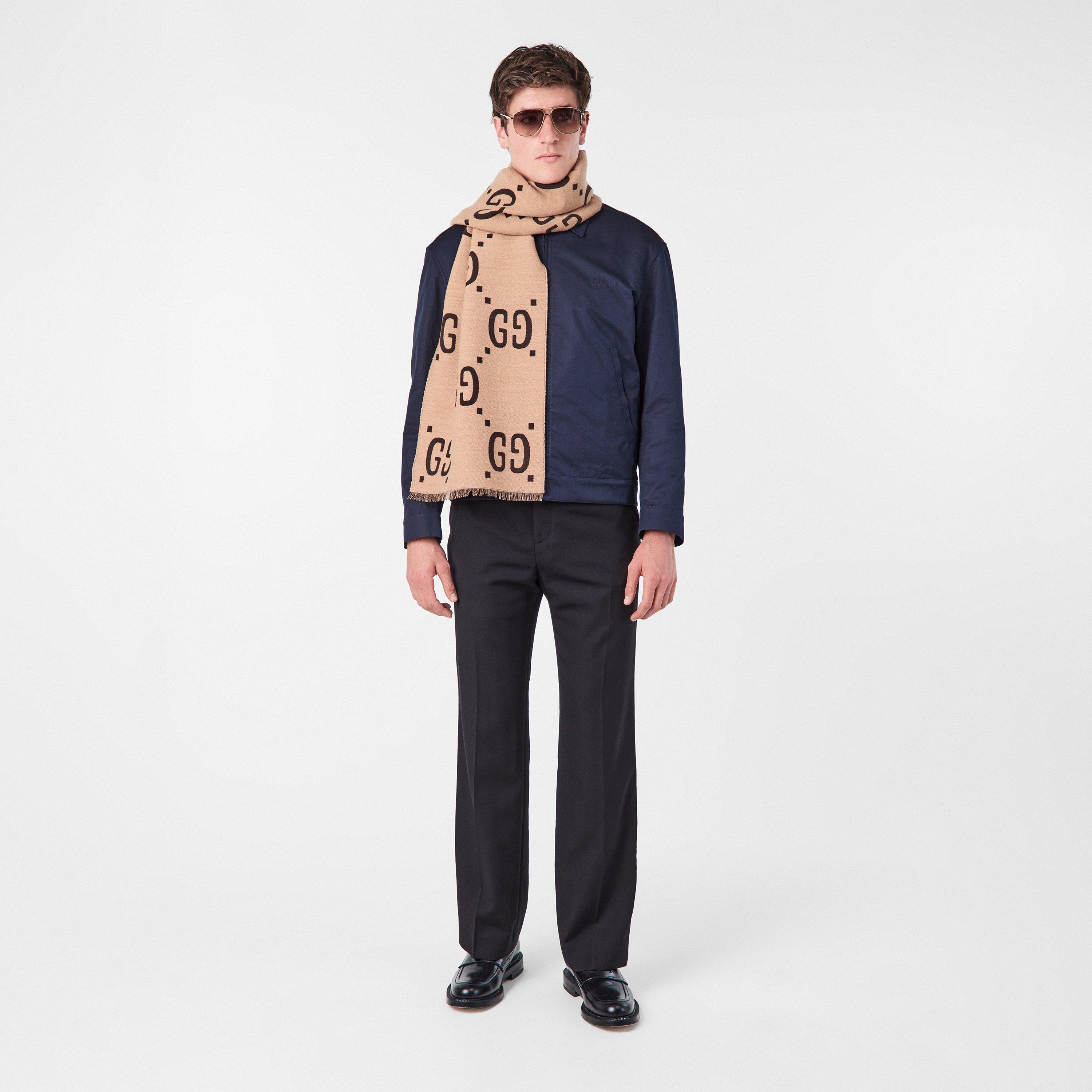 Beige 2179 - Gucci - Men's Jacquard Wool GG Scarf - 5