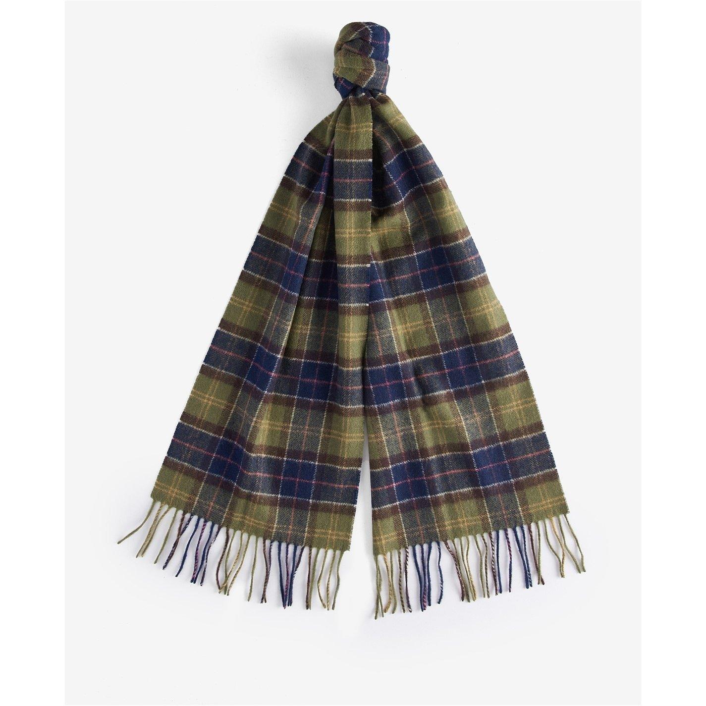 Barbour Mens Tartan Lambswool Fringe Scarf - Beige - Image 3
