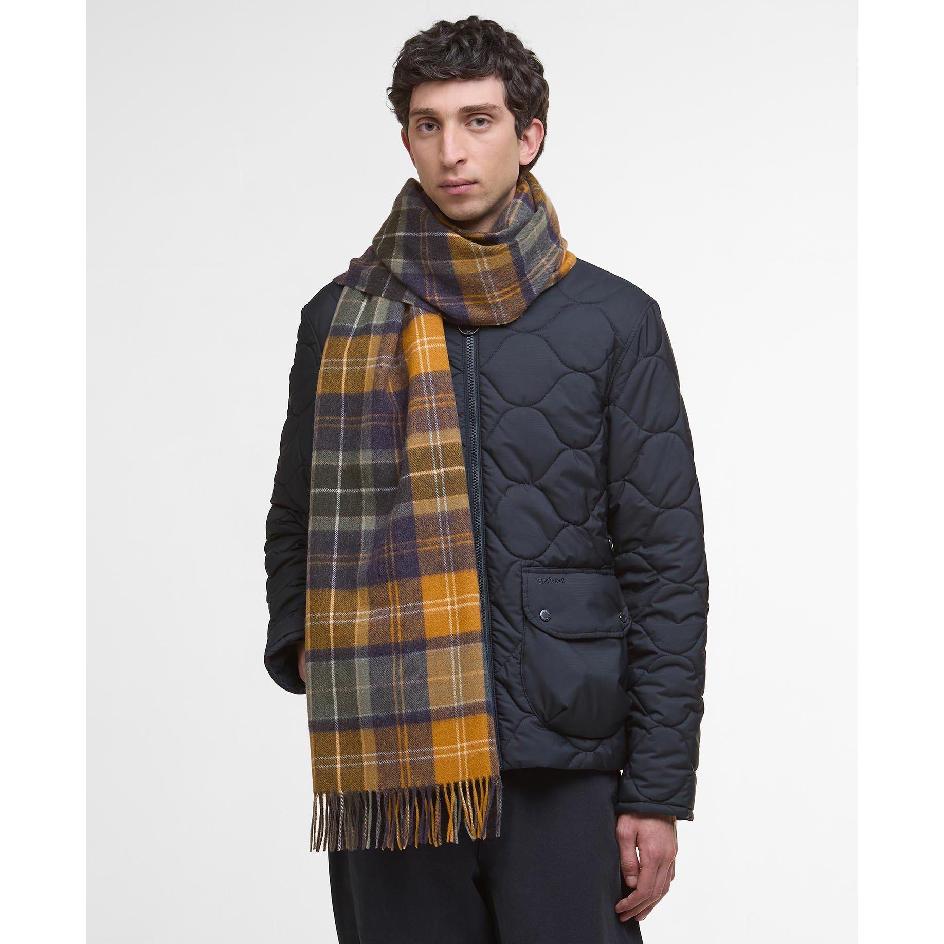 Forest/Brown - Barbour - Brack Patchwork Tartan Wool Scarf - 5