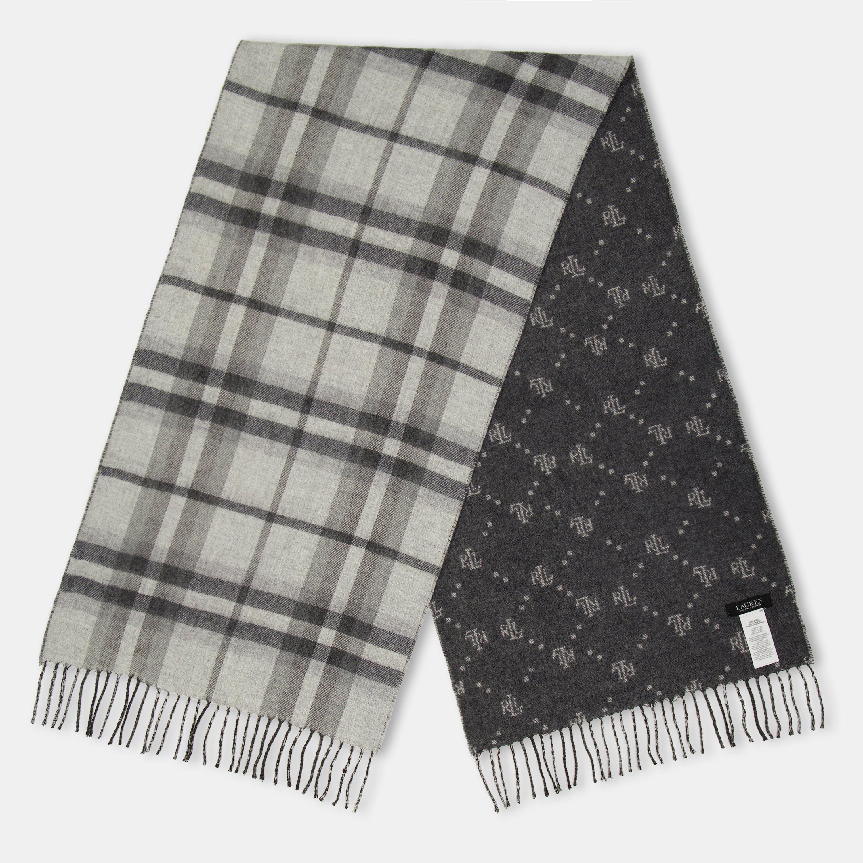 Grey - Lauren by Ralph Lauren - Women's Real Leather Logo Midweight Scarf - 1