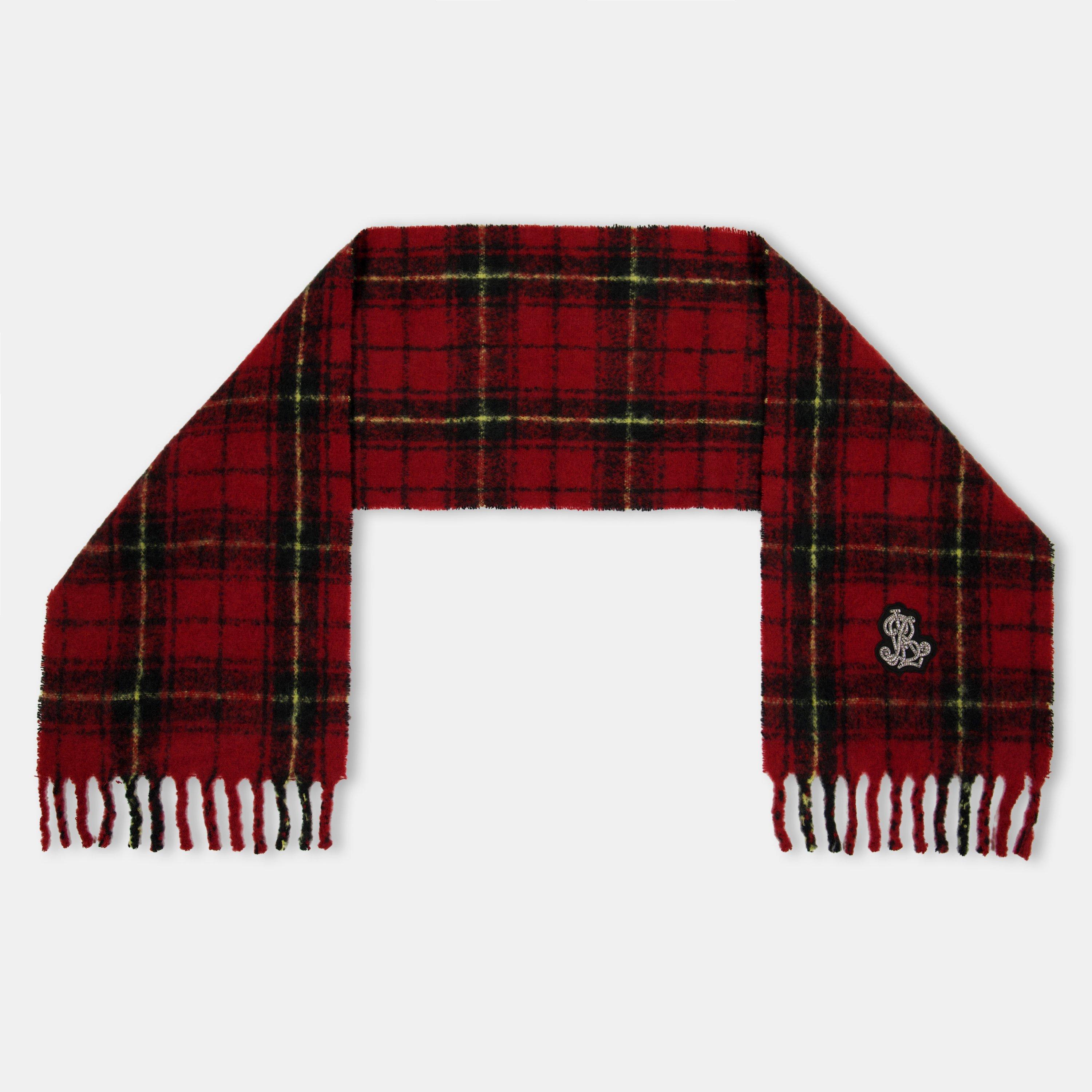 Red - Lauren by Ralph Lauren - Women's Real Leather Check Midweight Scarf - 2