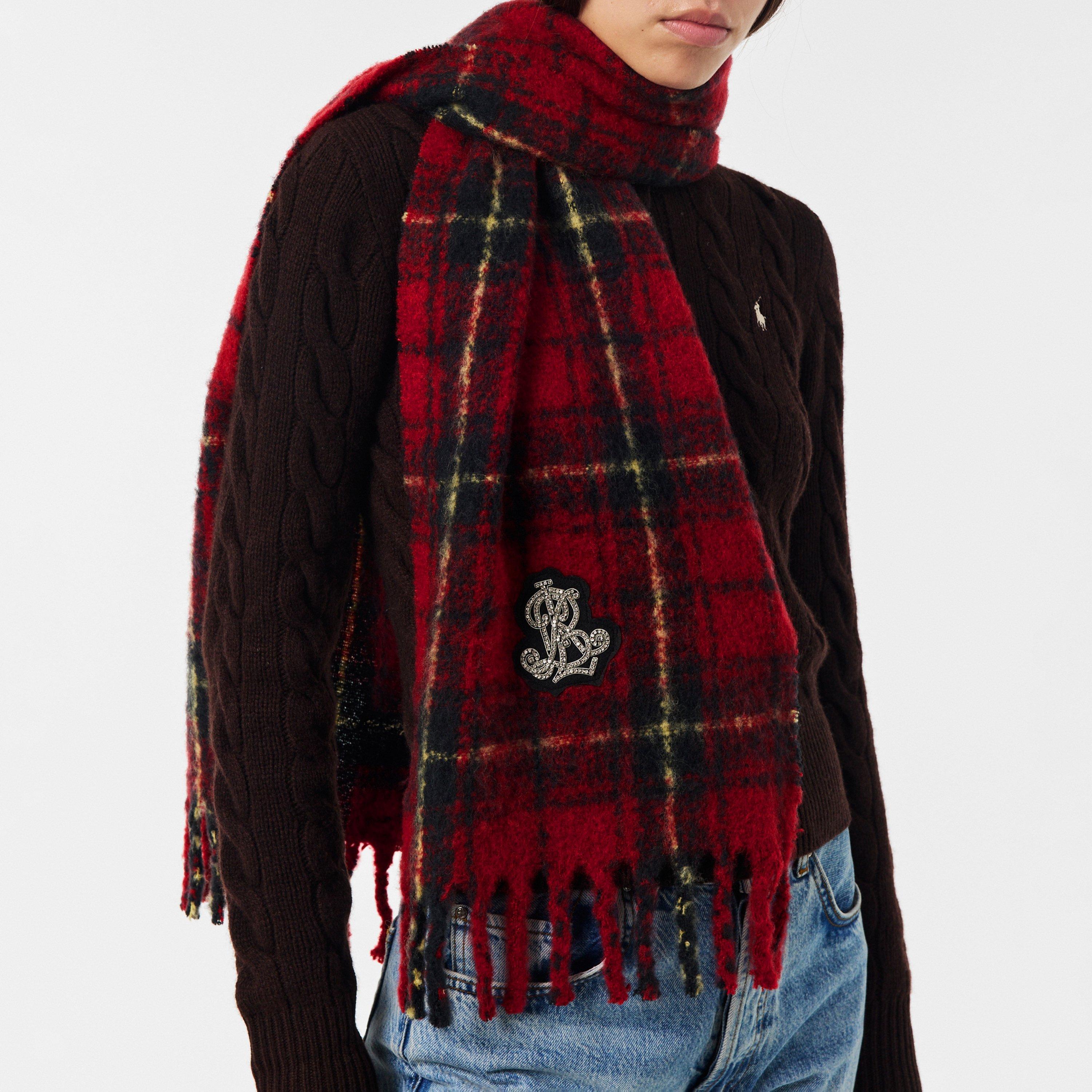 Red - Lauren by Ralph Lauren - Women's Real Leather Check Midweight Scarf - 3