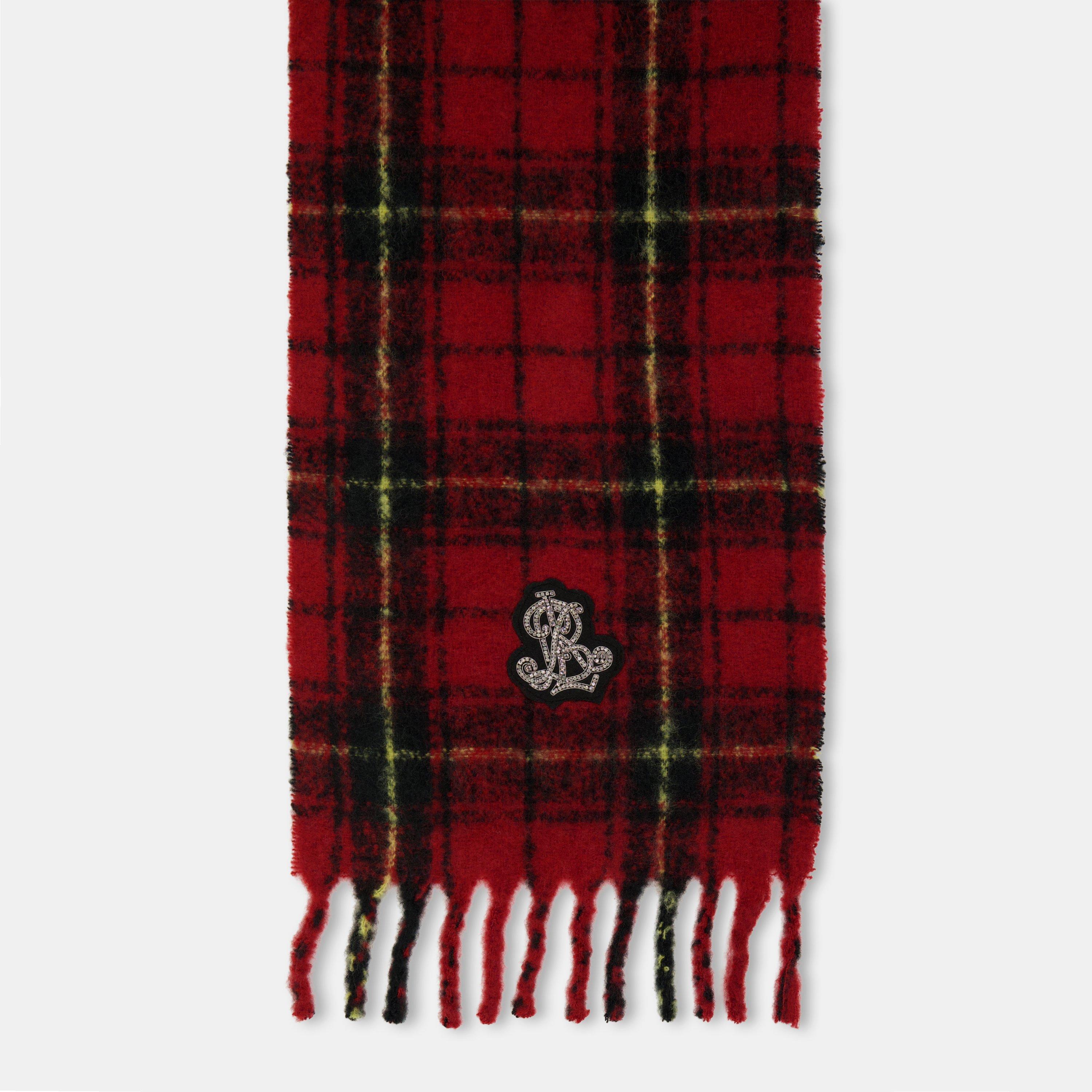 Red - Lauren by Ralph Lauren - Women's Real Leather Check Midweight Scarf - 4