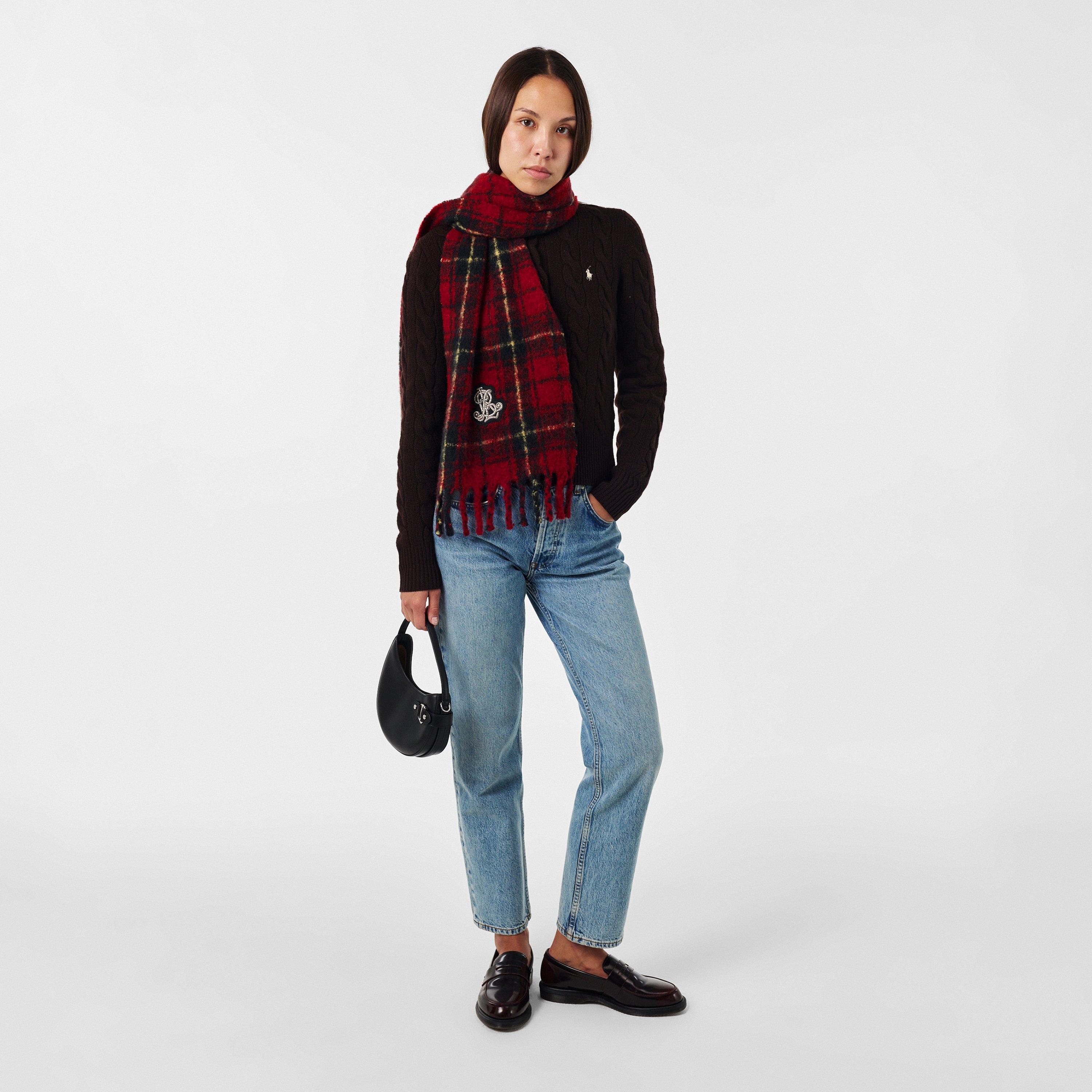 Red - Lauren by Ralph Lauren - Women's Real Leather Check Midweight Scarf - 5