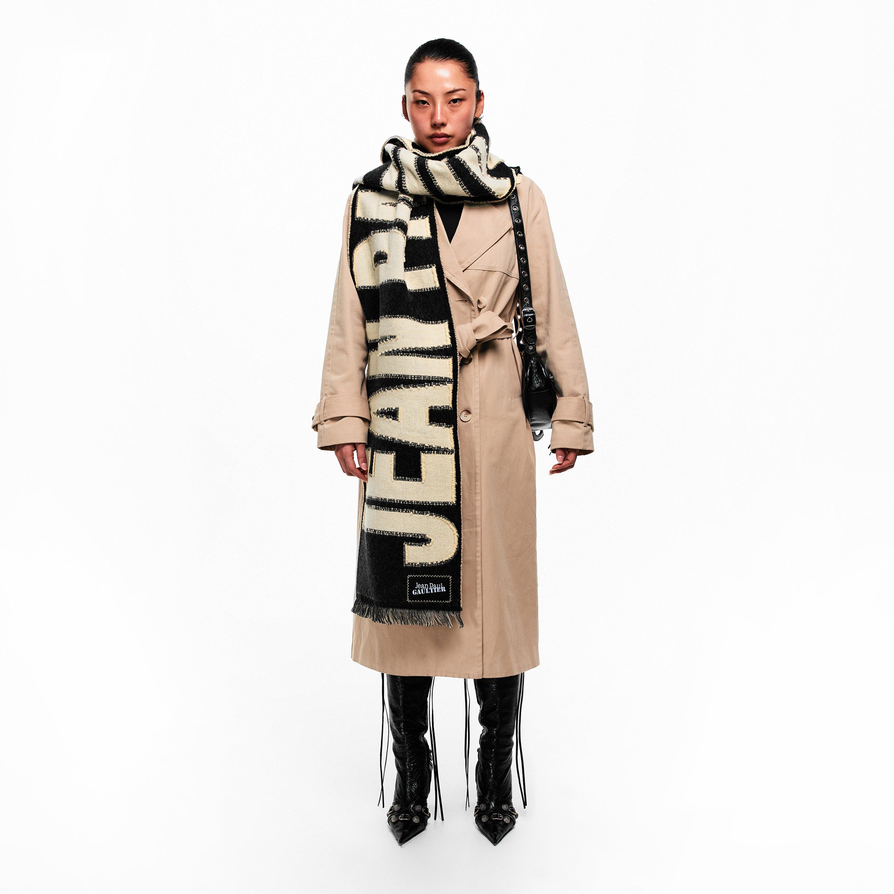 Ecru/Blk - Jean Paul Gaultier - Women's Patterned Midweight Scarf - 4