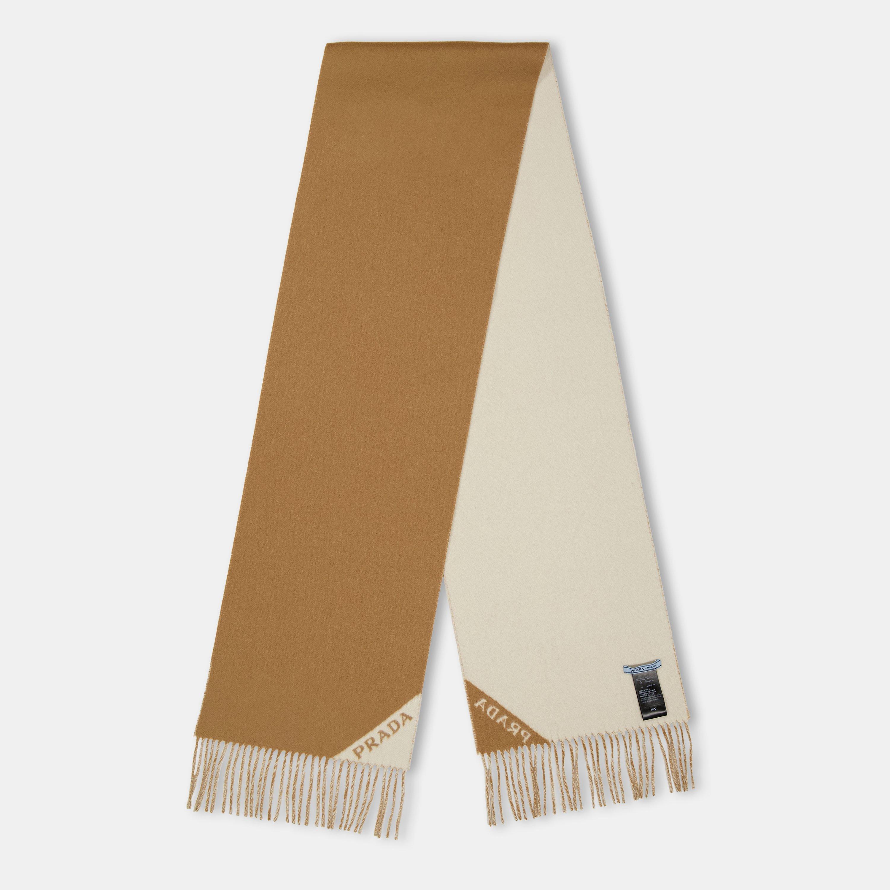 Camel/Chalk - Prada - Women's Cashmere Midweight Scarf - 1