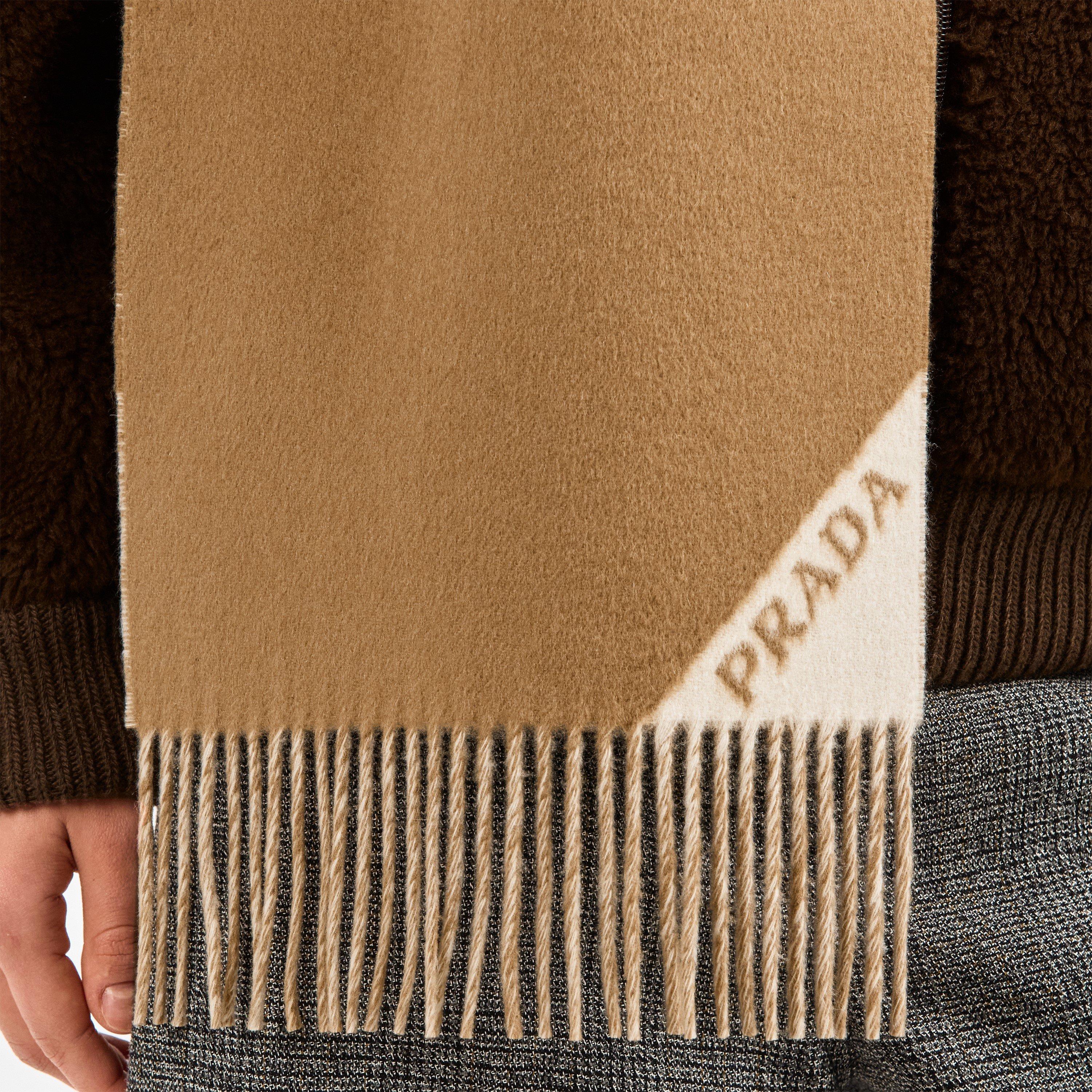 Camel/Chalk - Prada - Women's Cashmere Midweight Scarf - 2