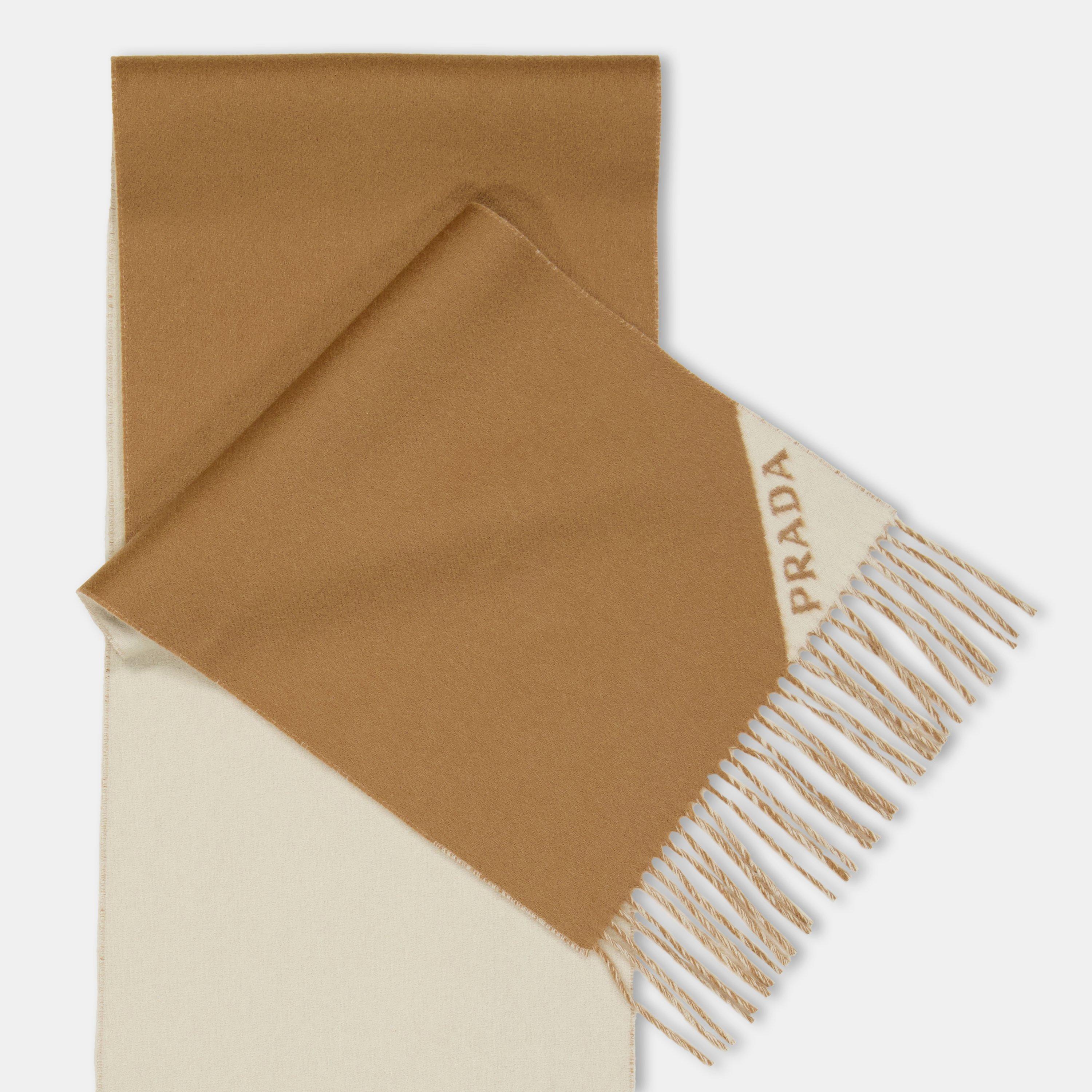 Camel/Chalk - Prada - Women's Cashmere Midweight Scarf - 3