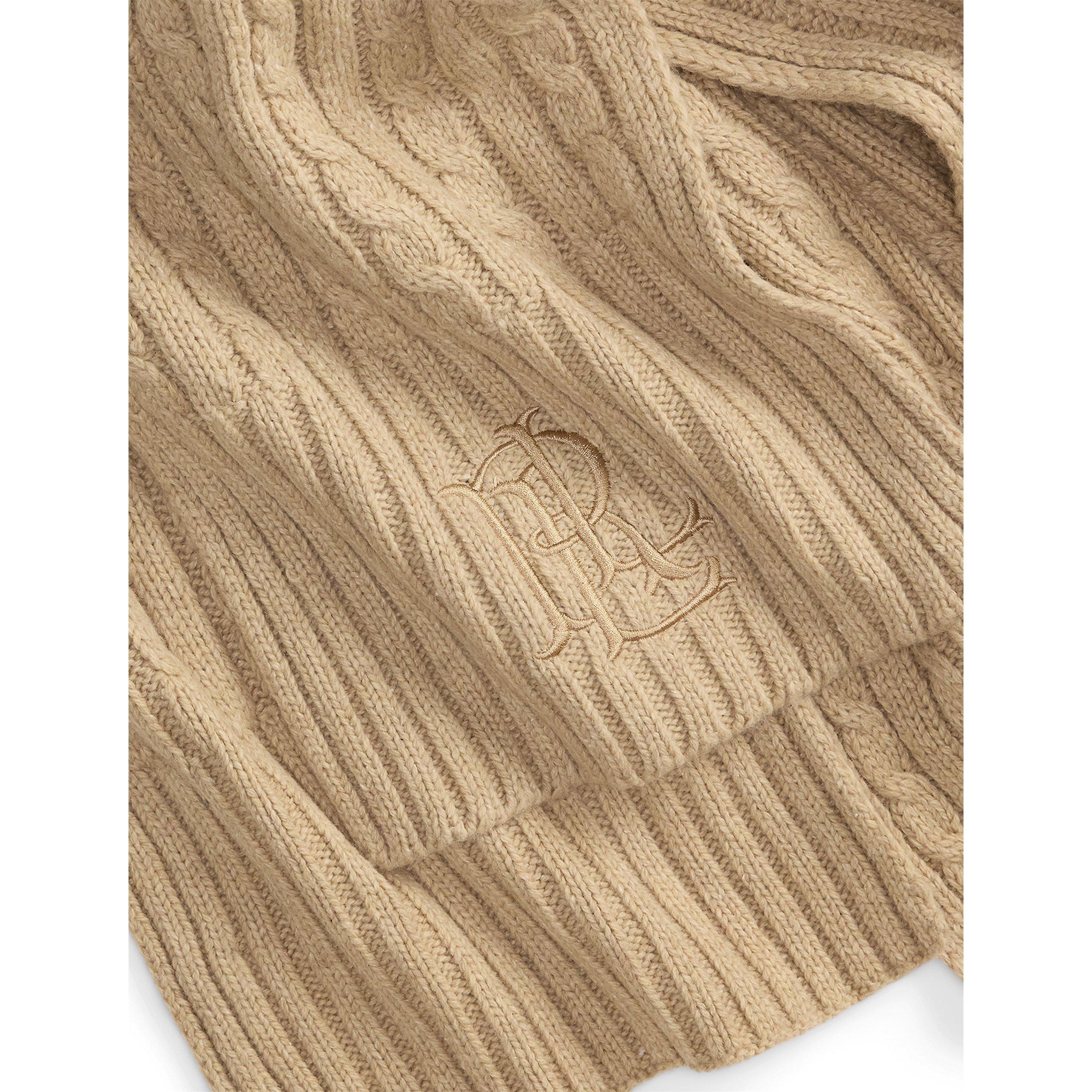 BIRCH TAN - Lauren by Ralph Lauren - Women's Cable Wool Midweight Scarf - 3