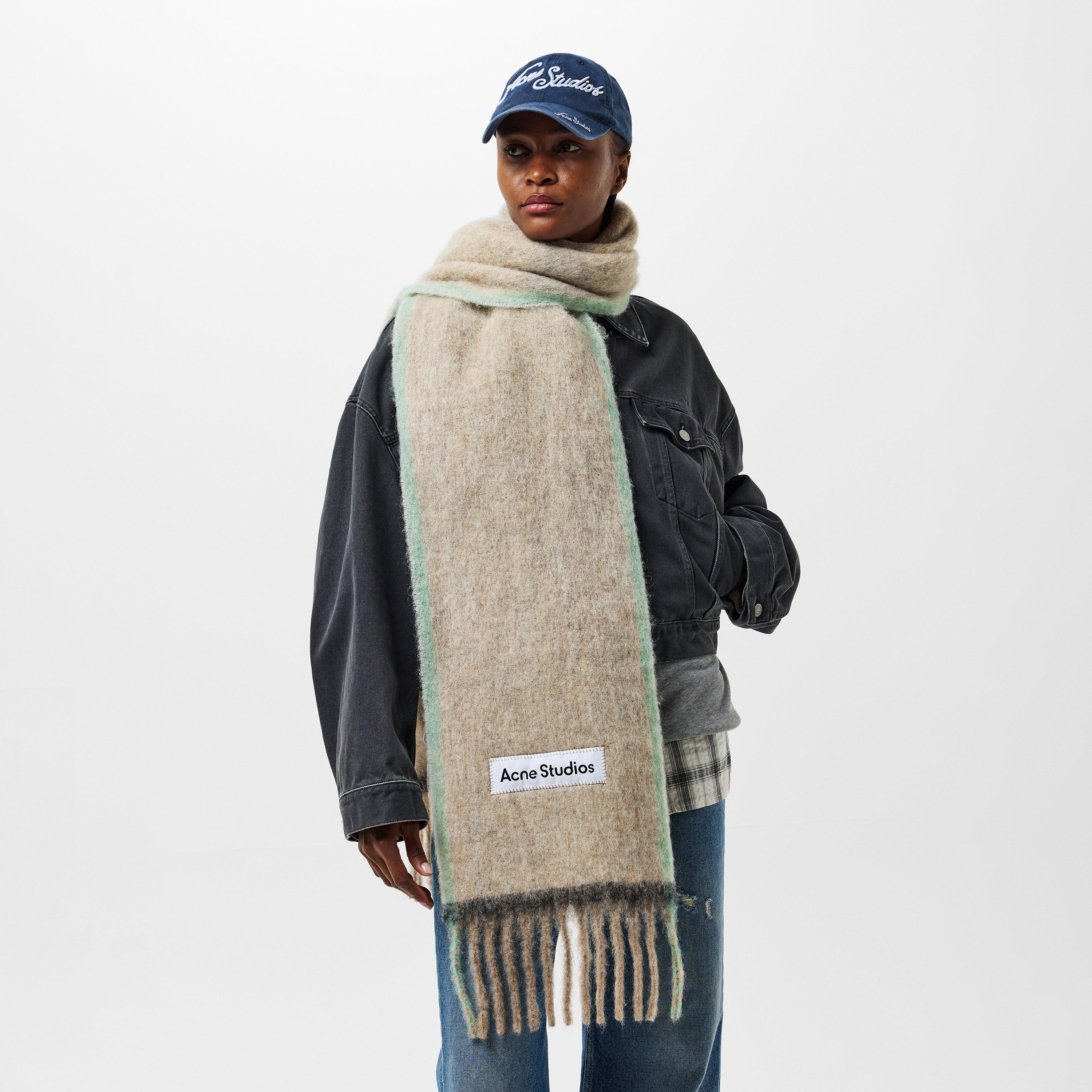 Beige Grey - Acne Studios - Logo Patch Knitted Scarf - 2