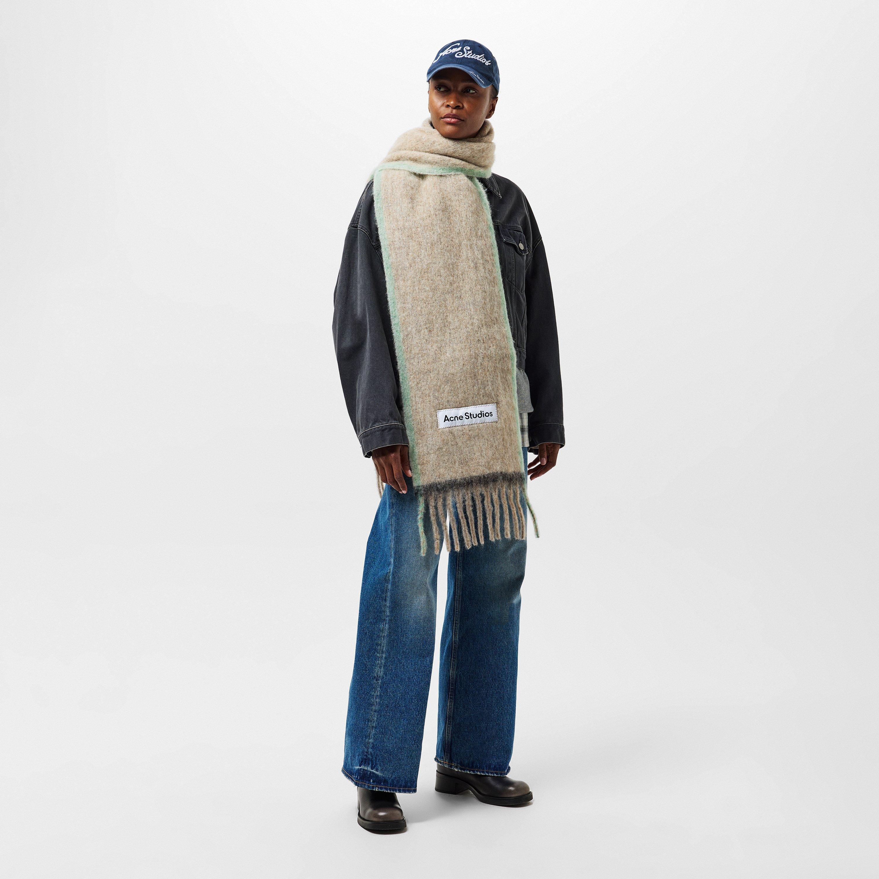 Beige Grey - Acne Studios - Logo Patch Knitted Scarf - 3